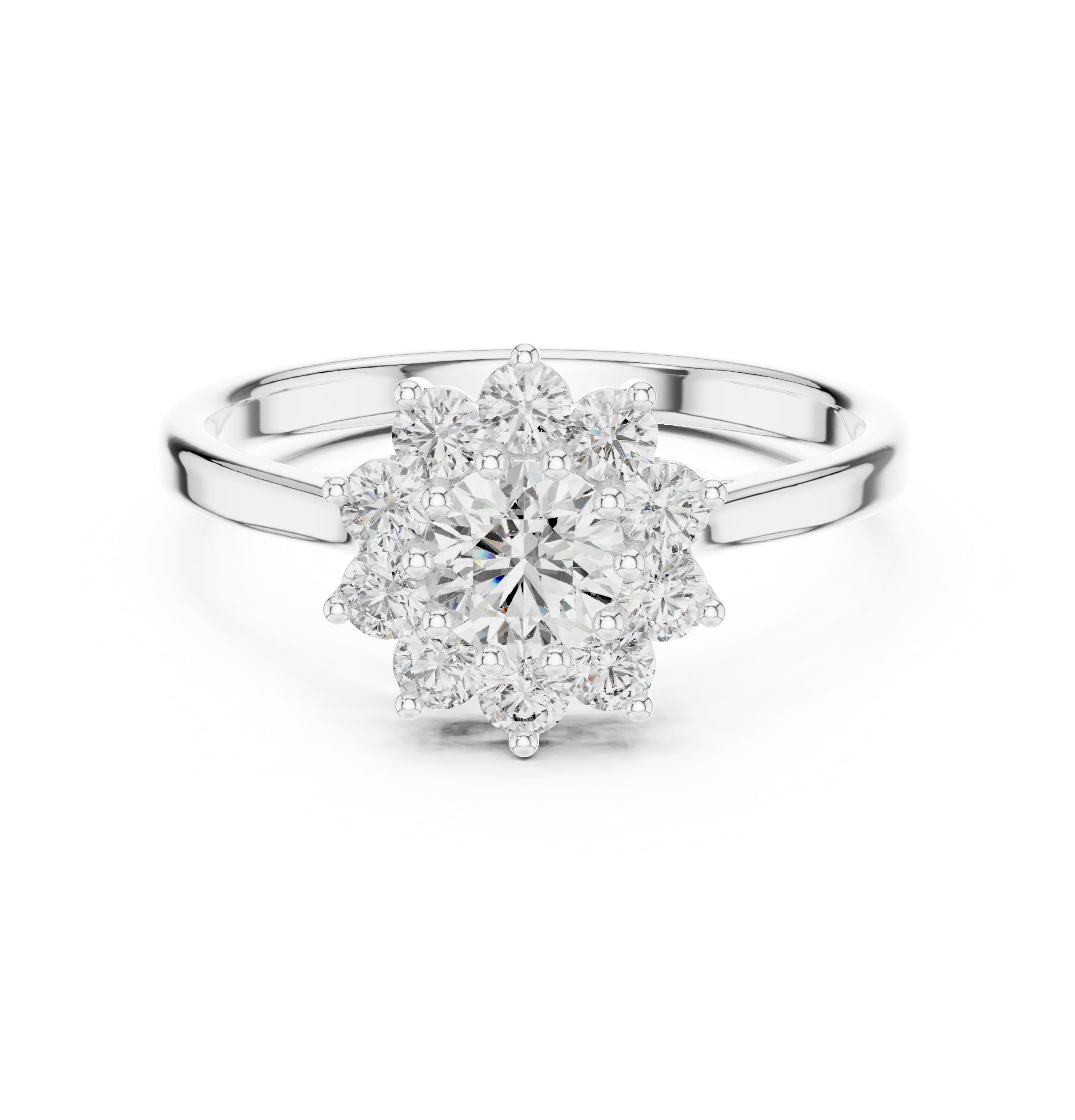 Round Diamond Floral Halo Engagement Ring