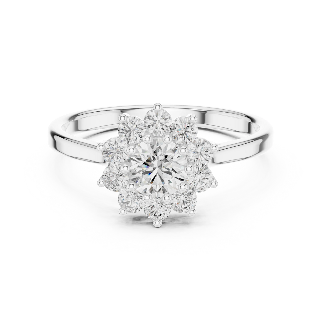 Round Diamond Floral Halo Engagement Ring