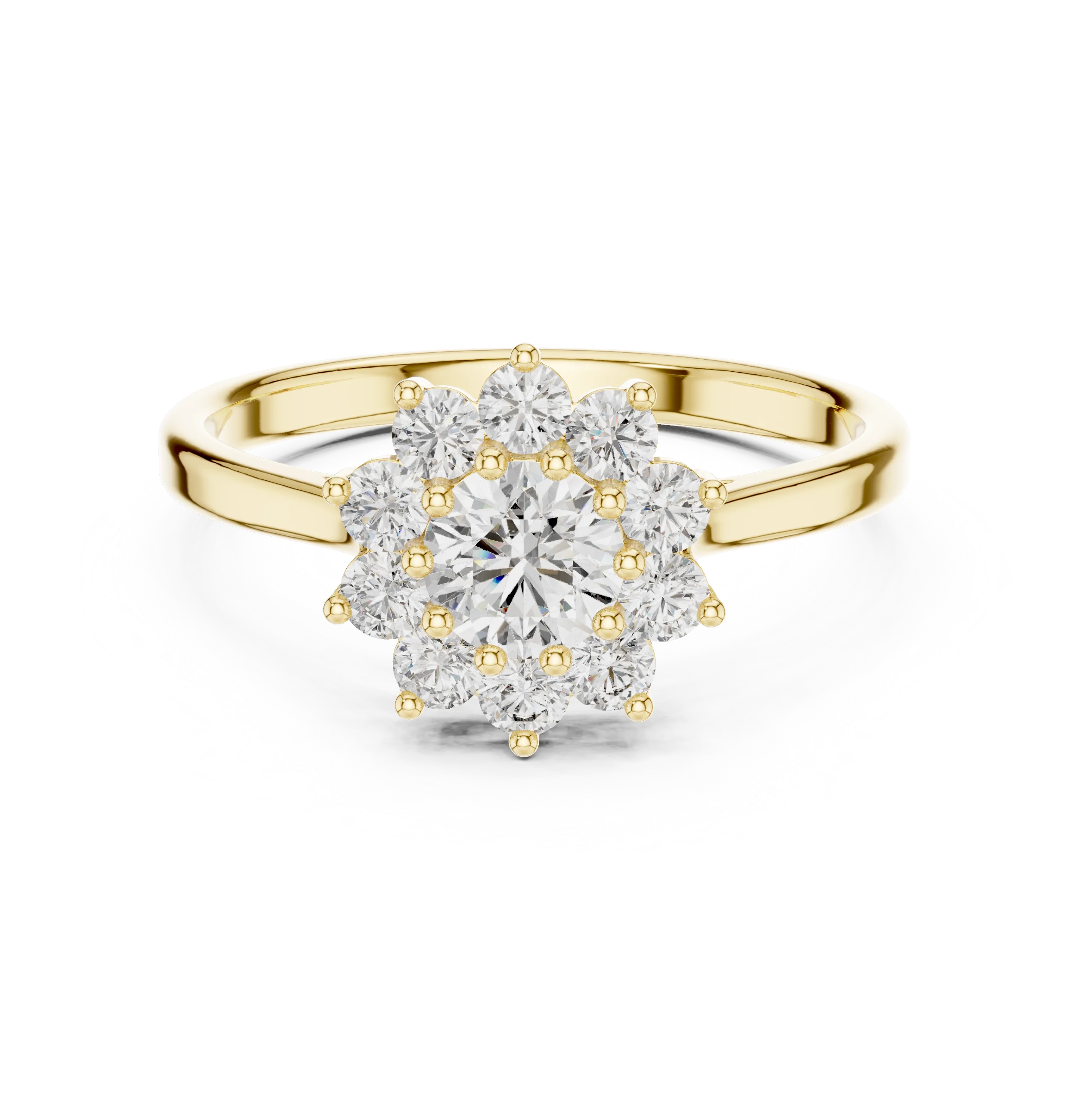 Round Diamond Floral Halo Engagement Ring