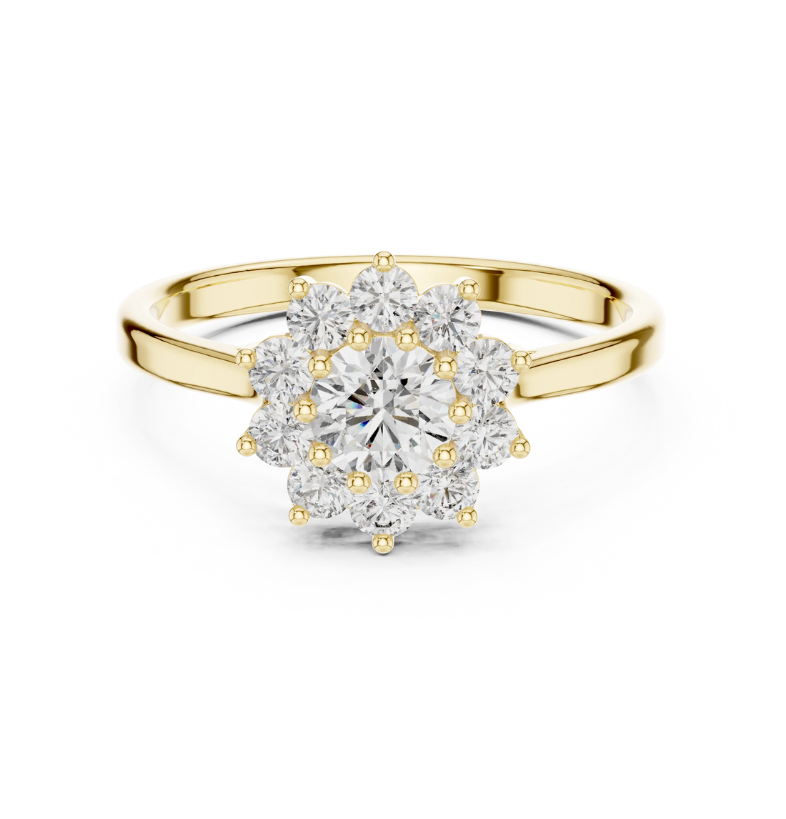 Round Diamond Floral Halo Engagement Ring