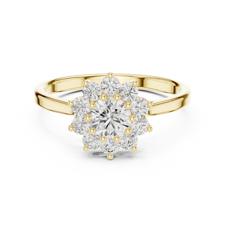 Round Diamond Floral Halo Engagement Ring