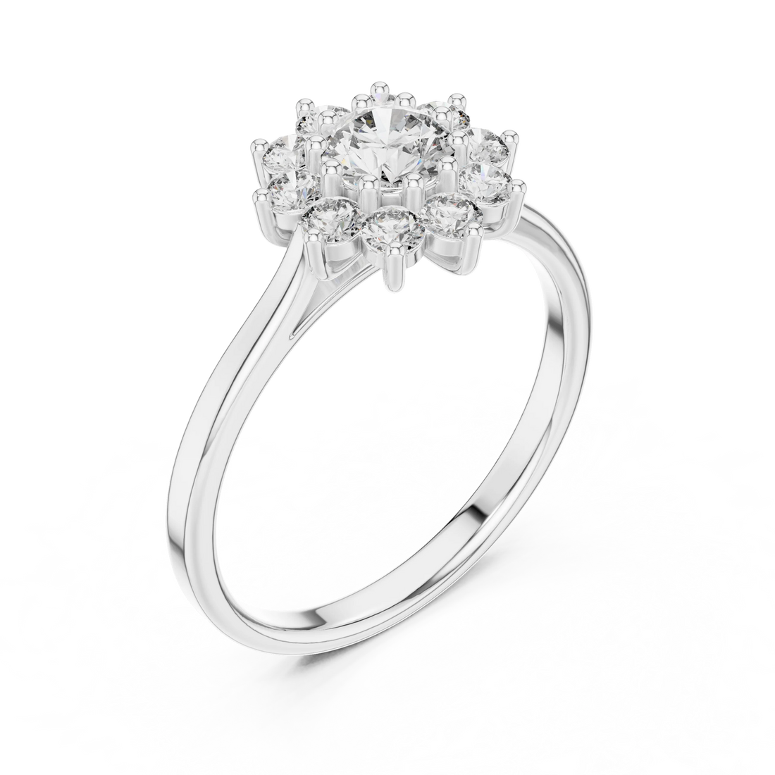 Round Diamond Floral Halo Engagement Ring