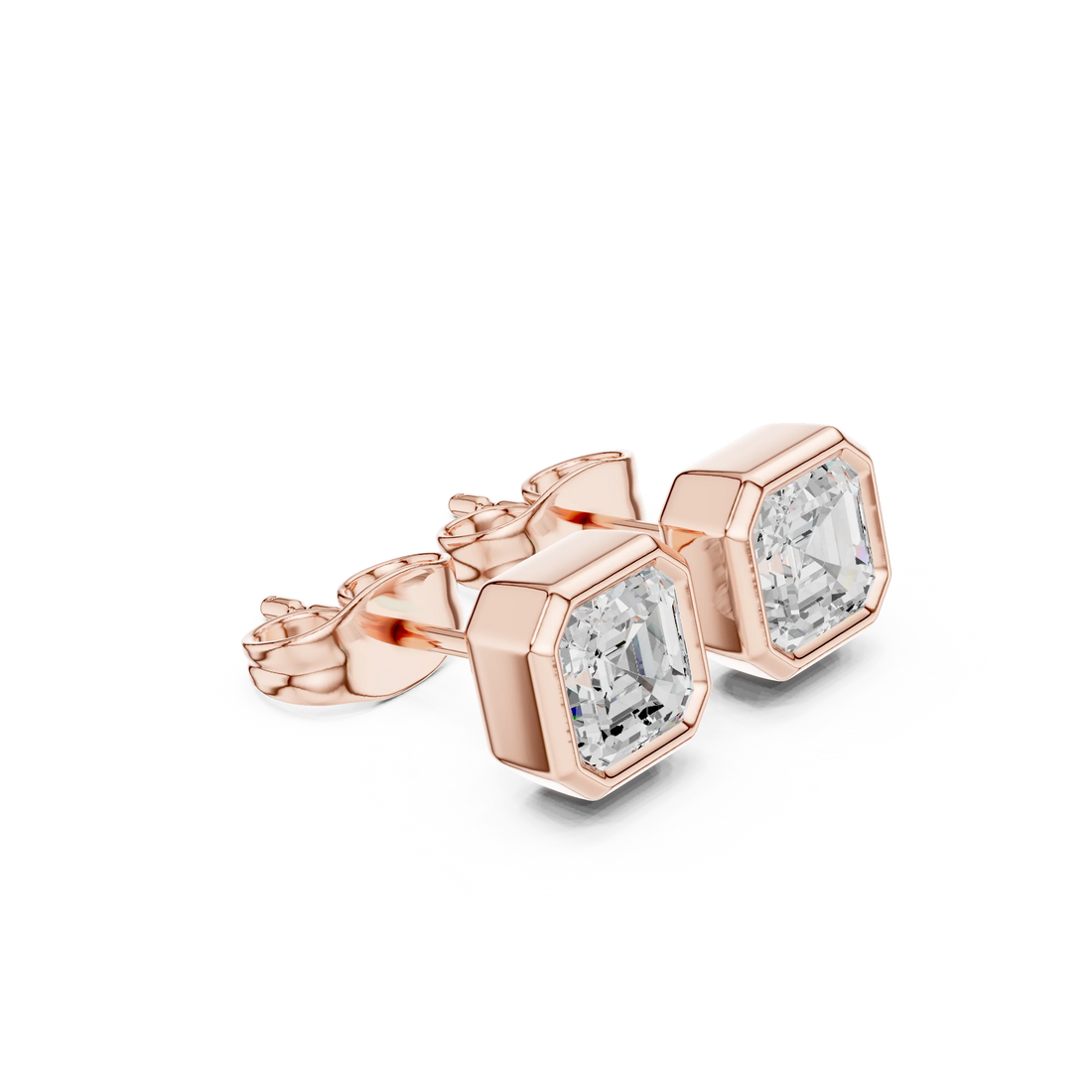 Celestia Asscher Bezel Diamond Stud Earrings