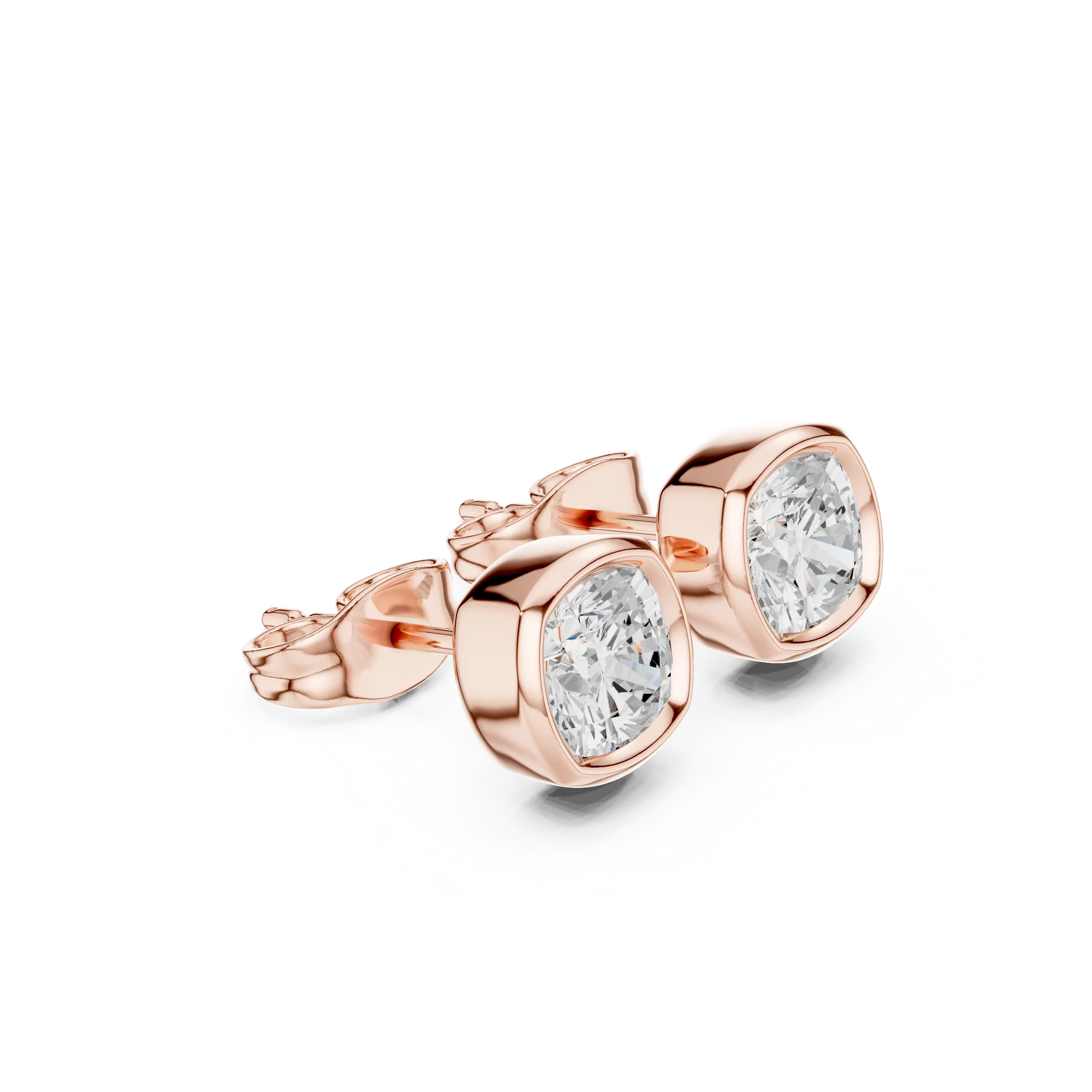 Lunaria Cushion Bezel Diamond Stud Earrings