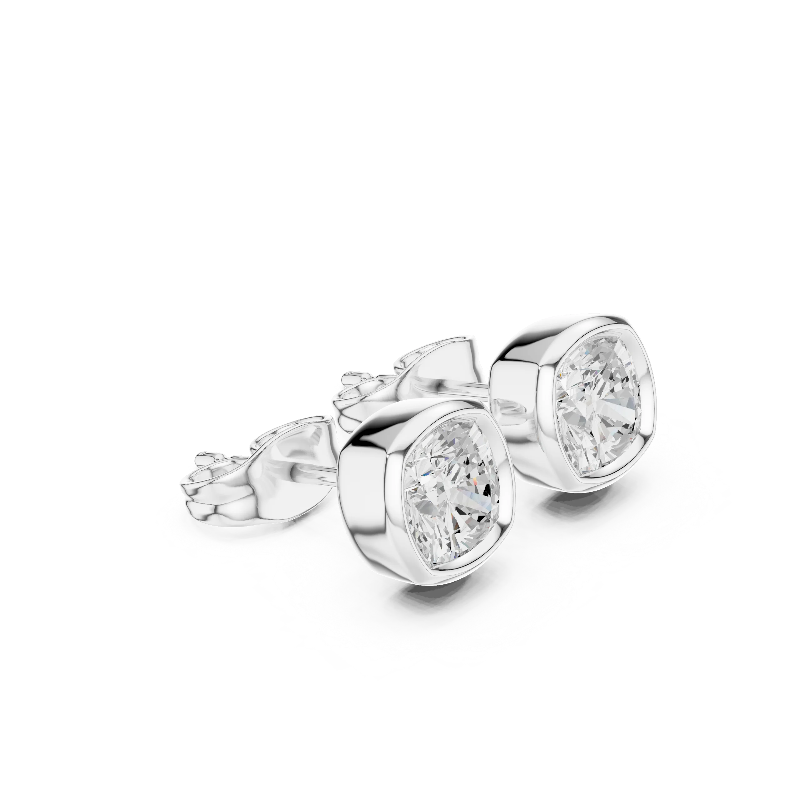 Lunaria Cushion Bezel Diamond Stud Earrings