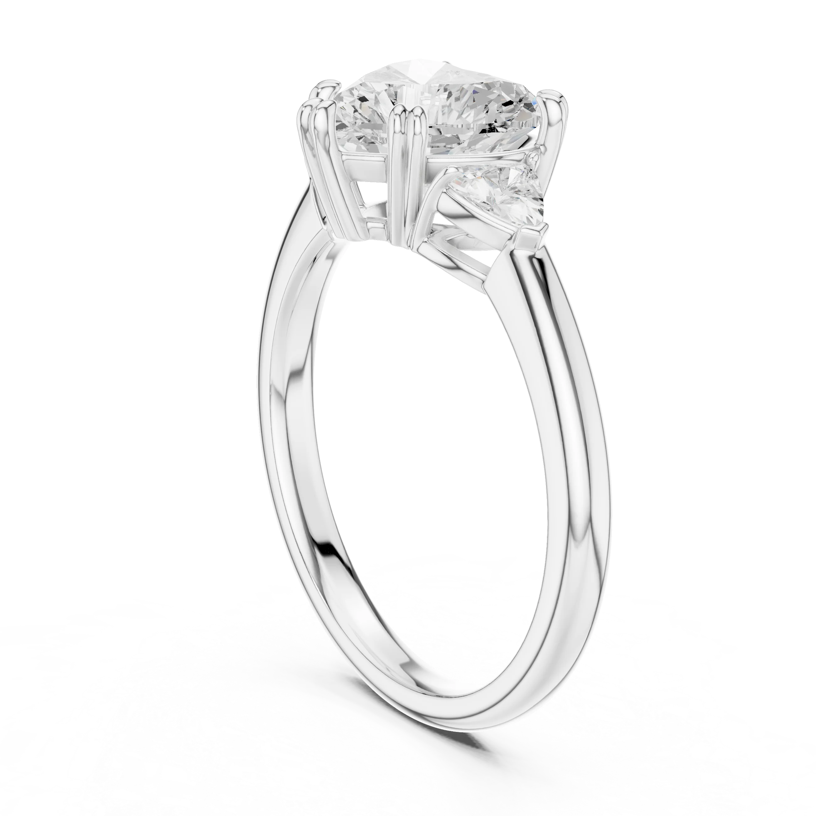 Trillion Side Diamond Heart Shape Engagement Ring