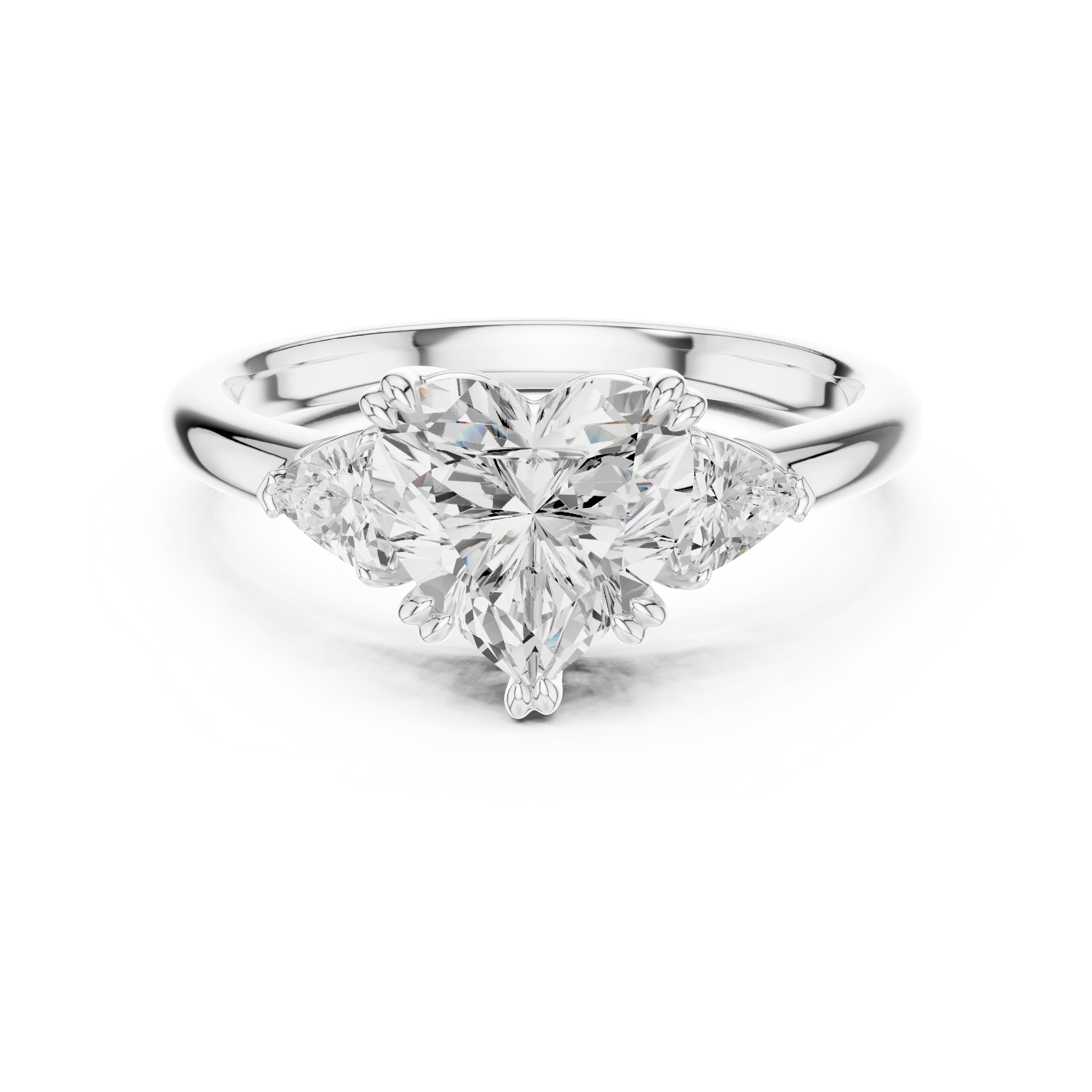 Trillion Side Diamond Heart Shape Engagement Ring