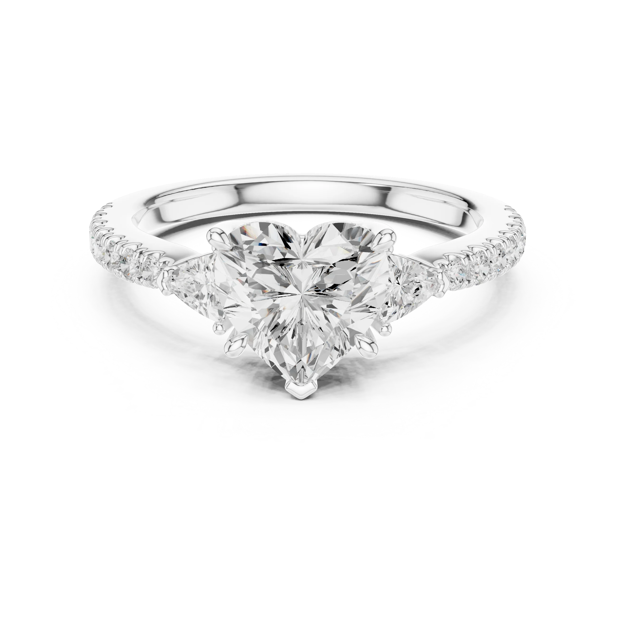 Heart Cut Diamond Three-Stone Engagement Ring with Pave Band