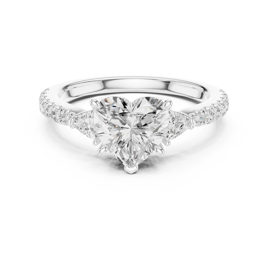 Heart Cut Diamond Three-Stone Engagement Ring with Pave Band