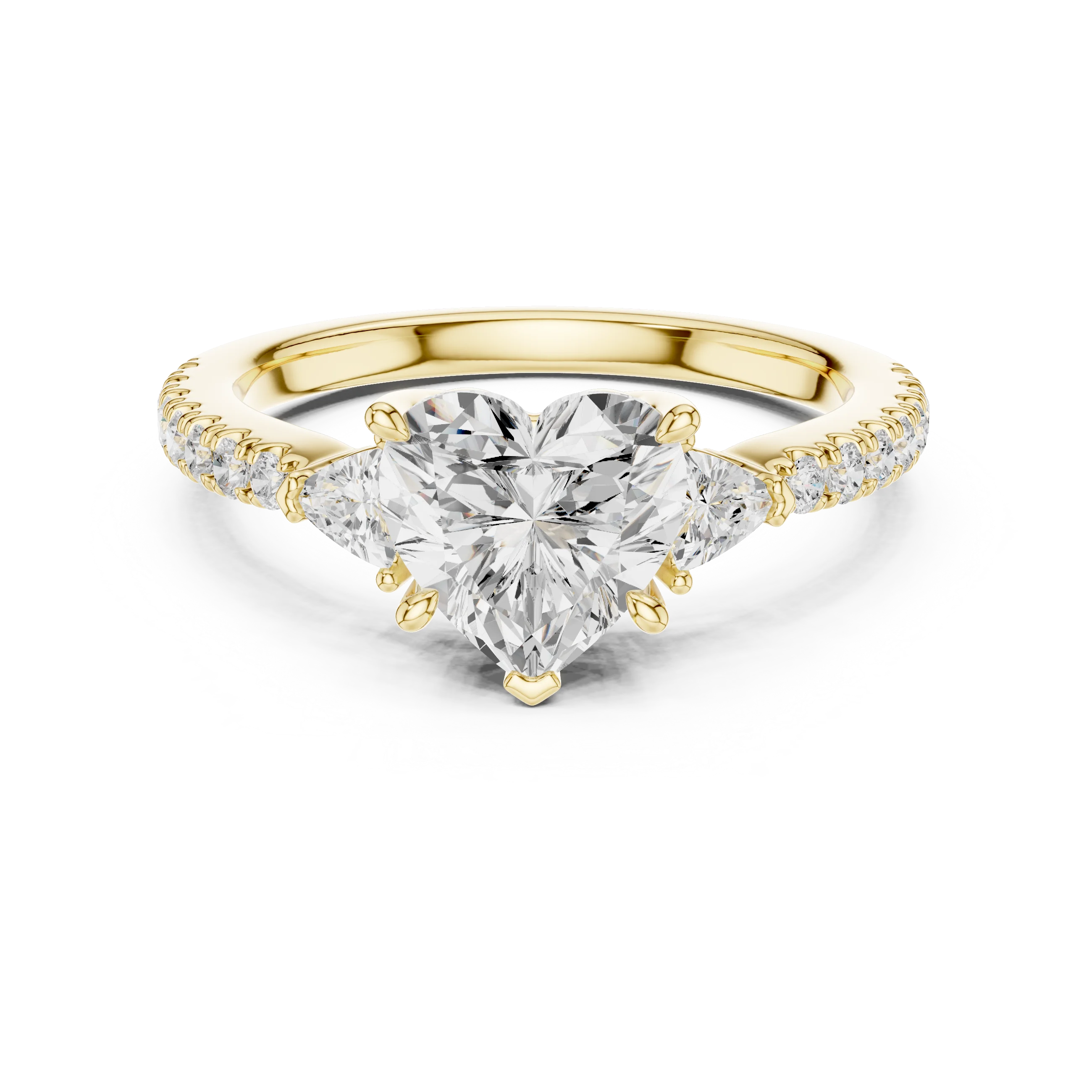 Heart Cut Diamond Three-Stone Engagement Ring with Pave Band
