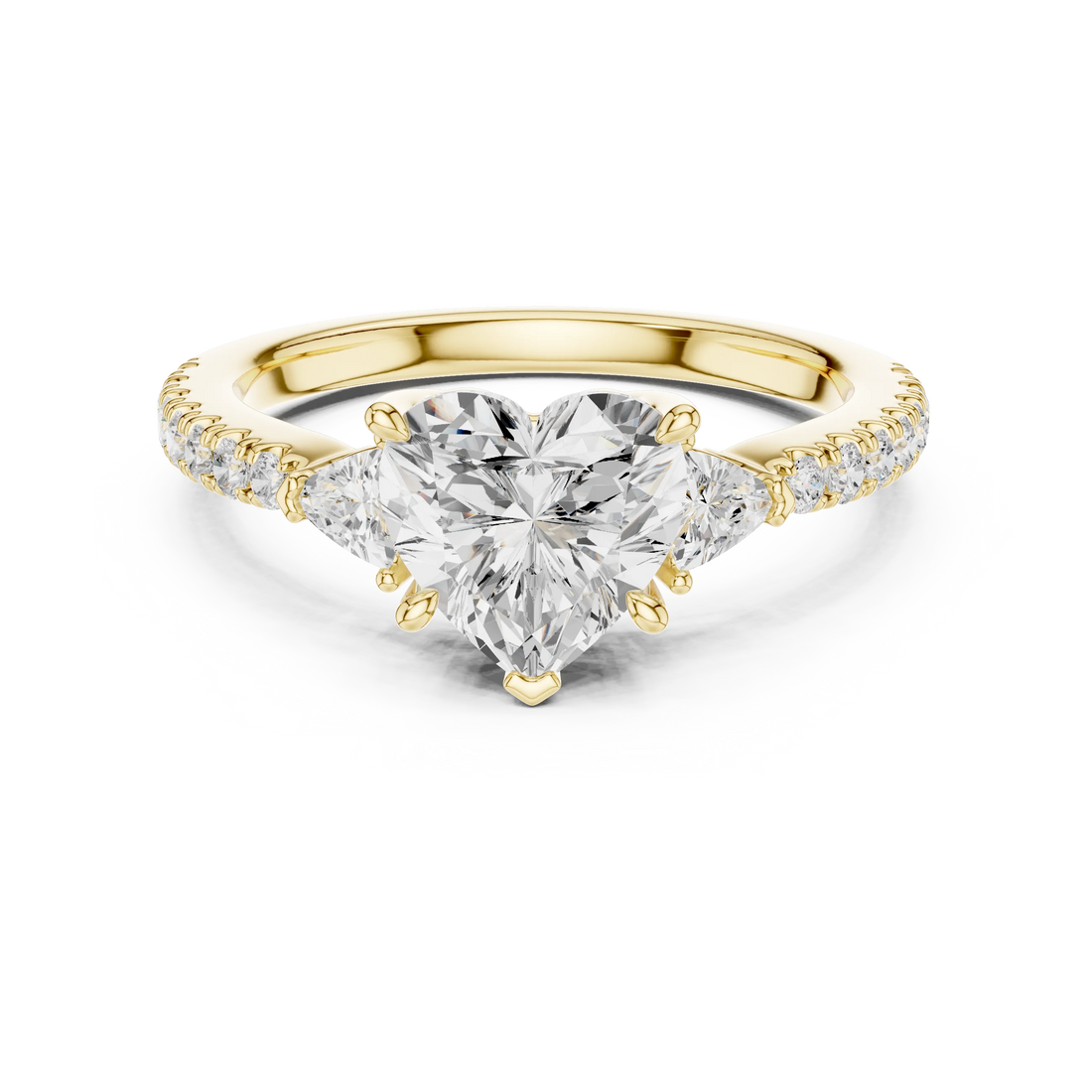 Heart Cut Diamond Three-Stone Engagement Ring with Pave Band