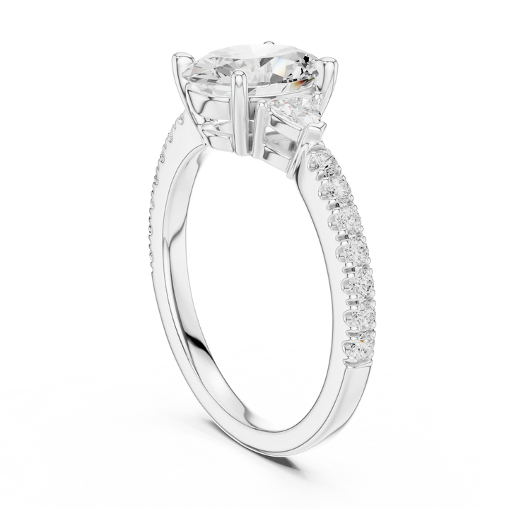 Oval Cut Diamond Three-Stone Engagement Ring with Pave Band