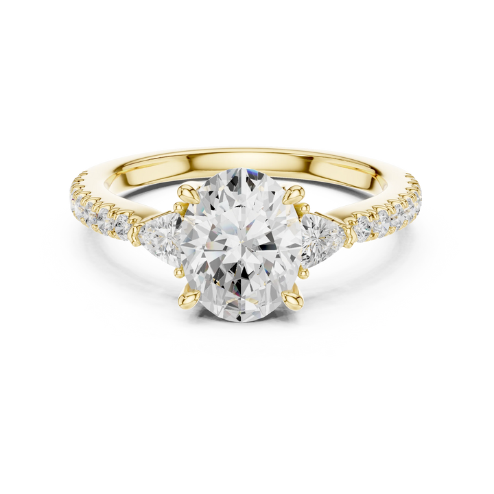 Oval Cut Diamond Three-Stone Engagement Ring with Pave Band