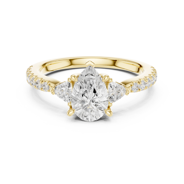 Pear Cut Diamond Three-Stone Engagement Ring with Pave Band