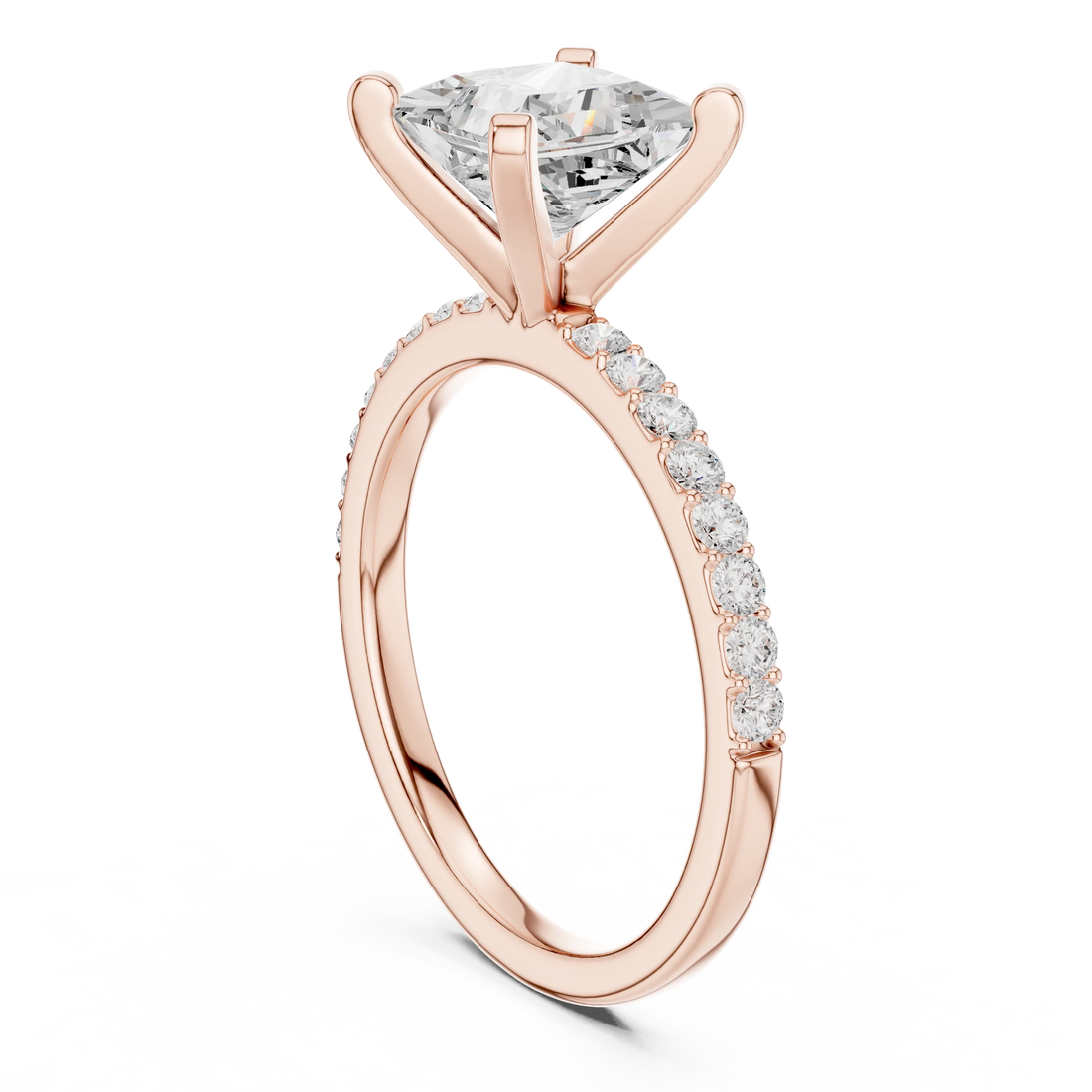 Princess Cut Diamond Pave Band Solitaire Engagement Ring