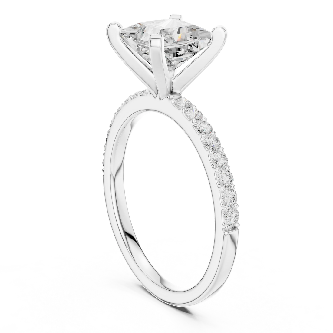 Princess Cut Diamond Pave Band Solitaire Engagement Ring