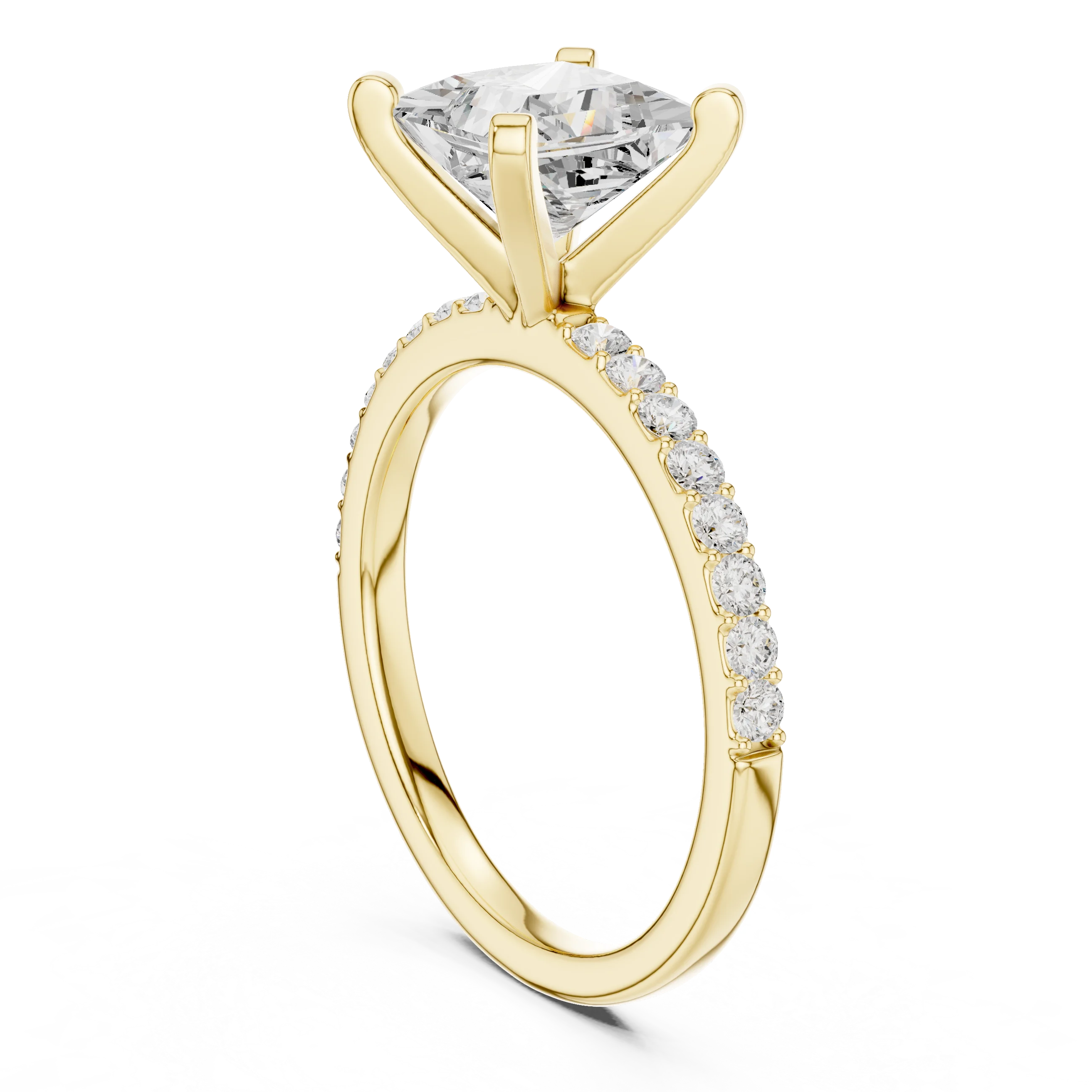 Princess Cut Diamond Pave Band Solitaire Engagement Ring