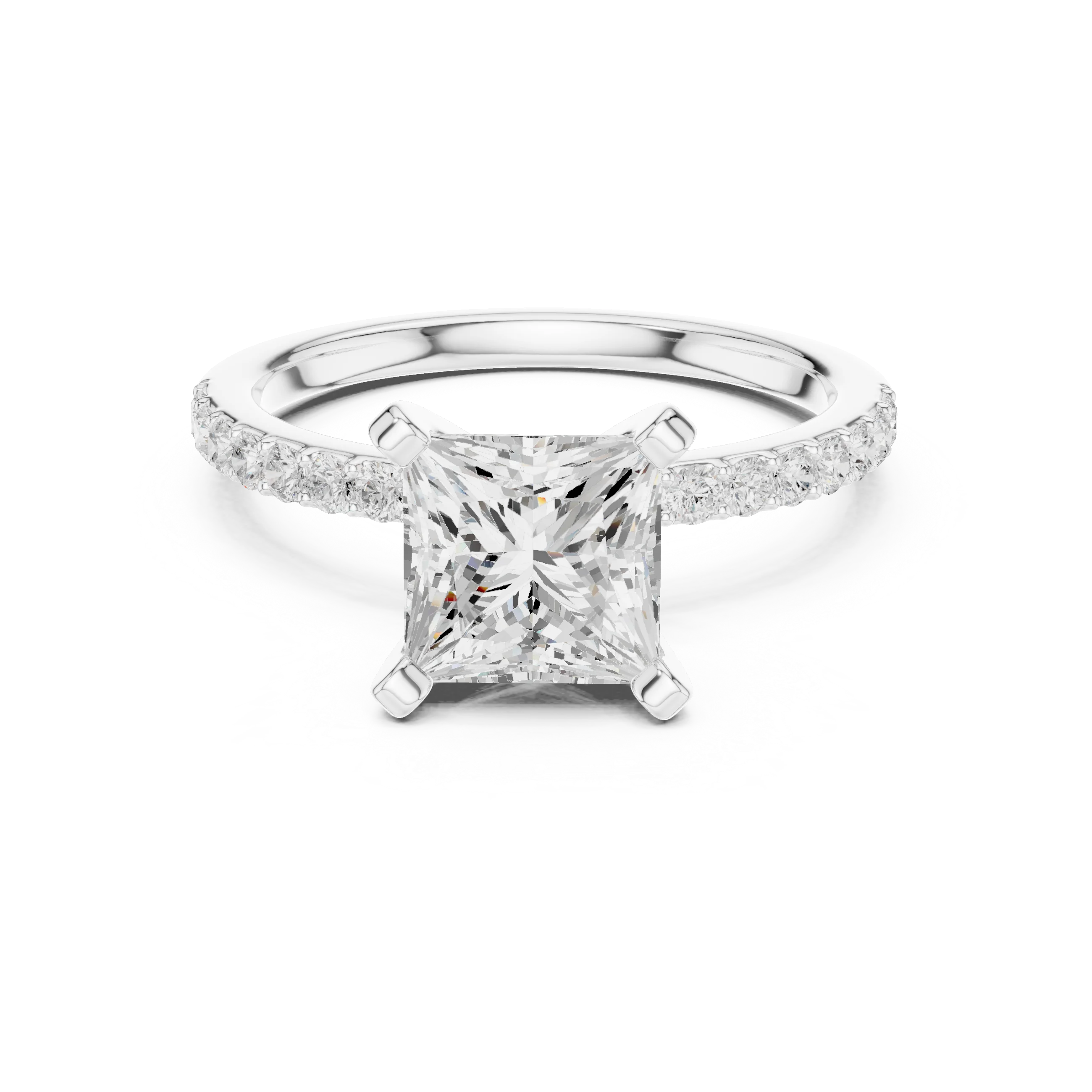 Princess Cut Diamond Pave Band Solitaire Engagement Ring