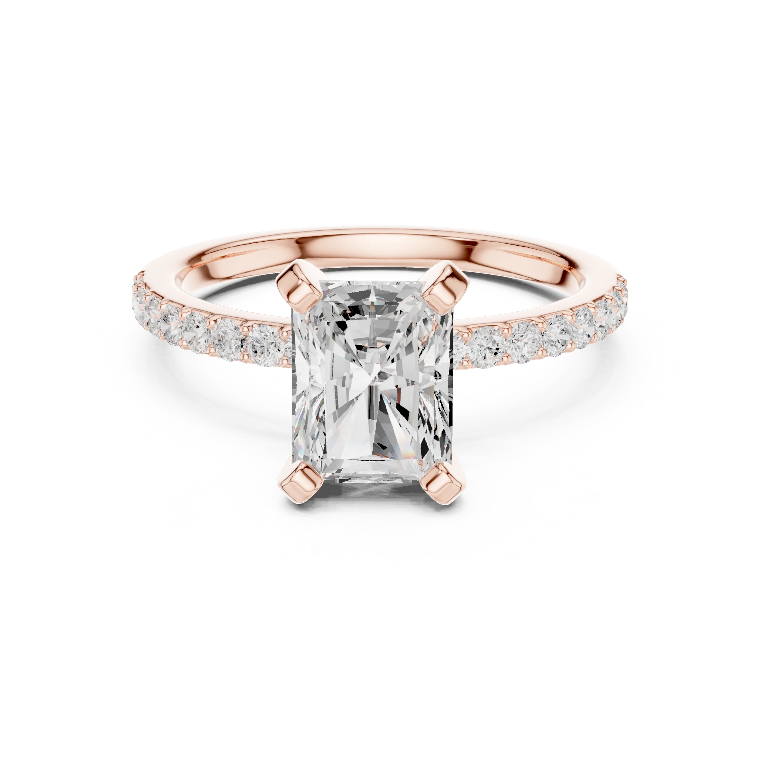 Radiant Cut Diamond Pave Band Solitaire Engagement Ring