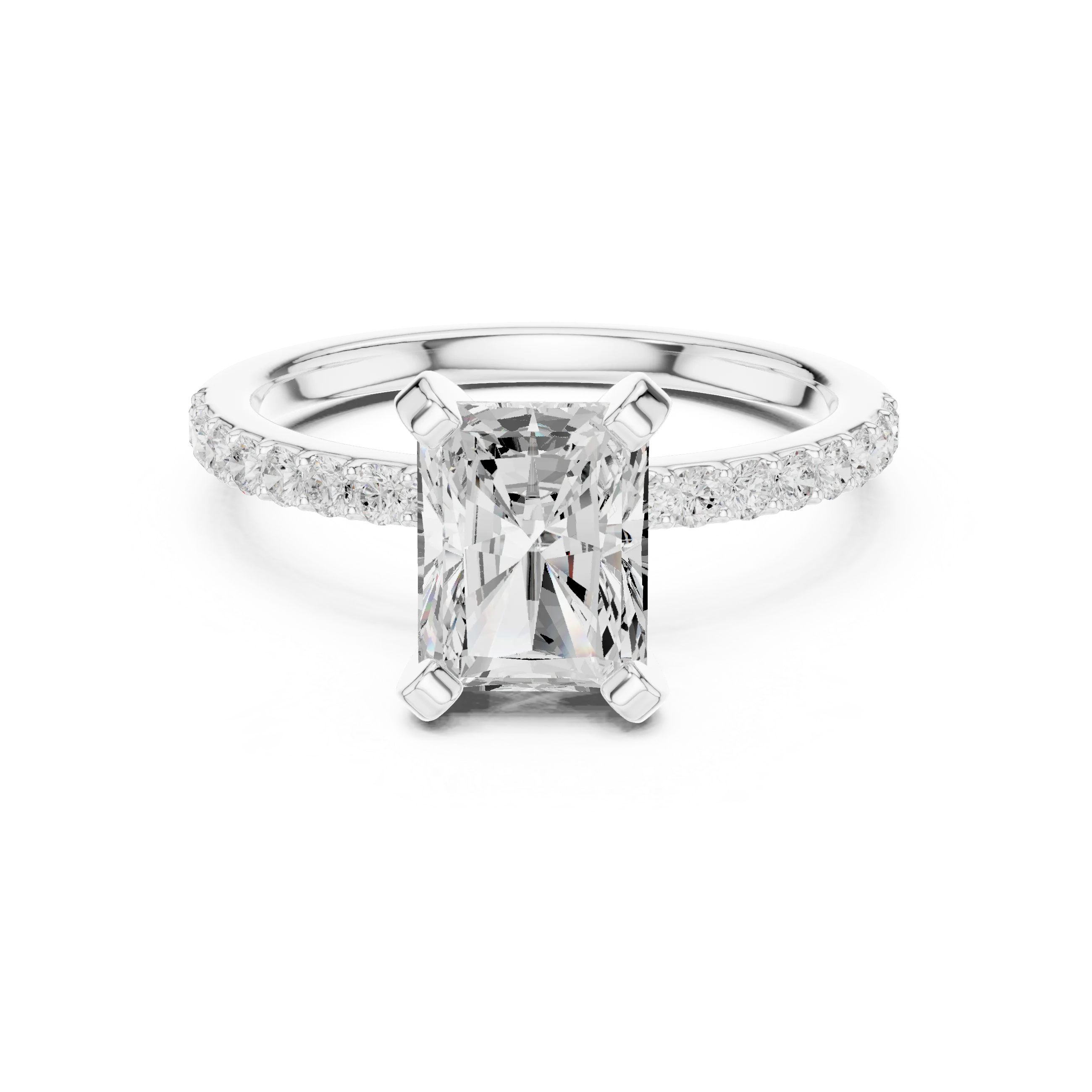 Radiant Cut Diamond Pave Band Solitaire Engagement Ring