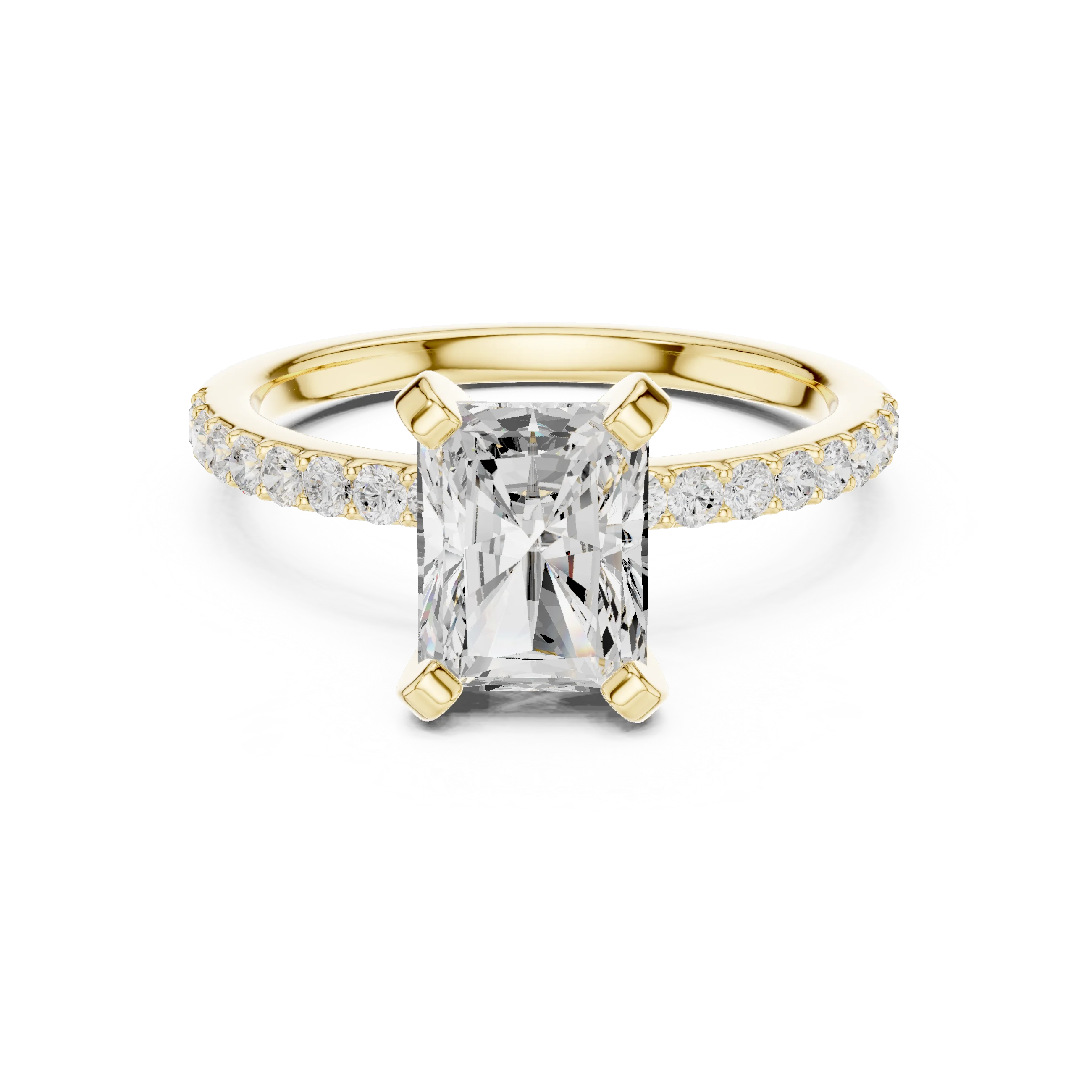 Radiant Cut Diamond Pave Band Solitaire Engagement Ring