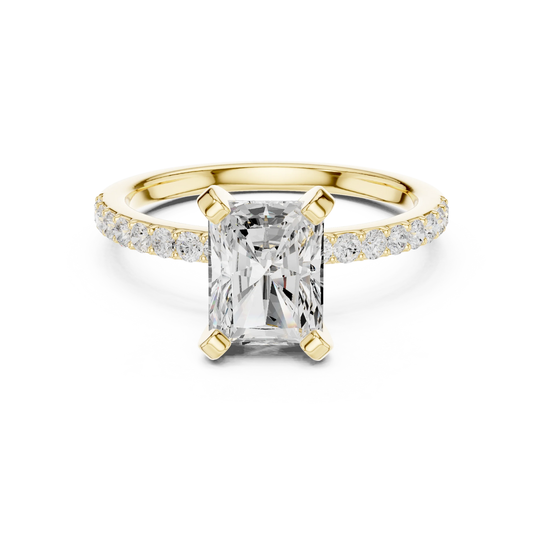 Radiant Cut Diamond Pave Band Solitaire Engagement Ring