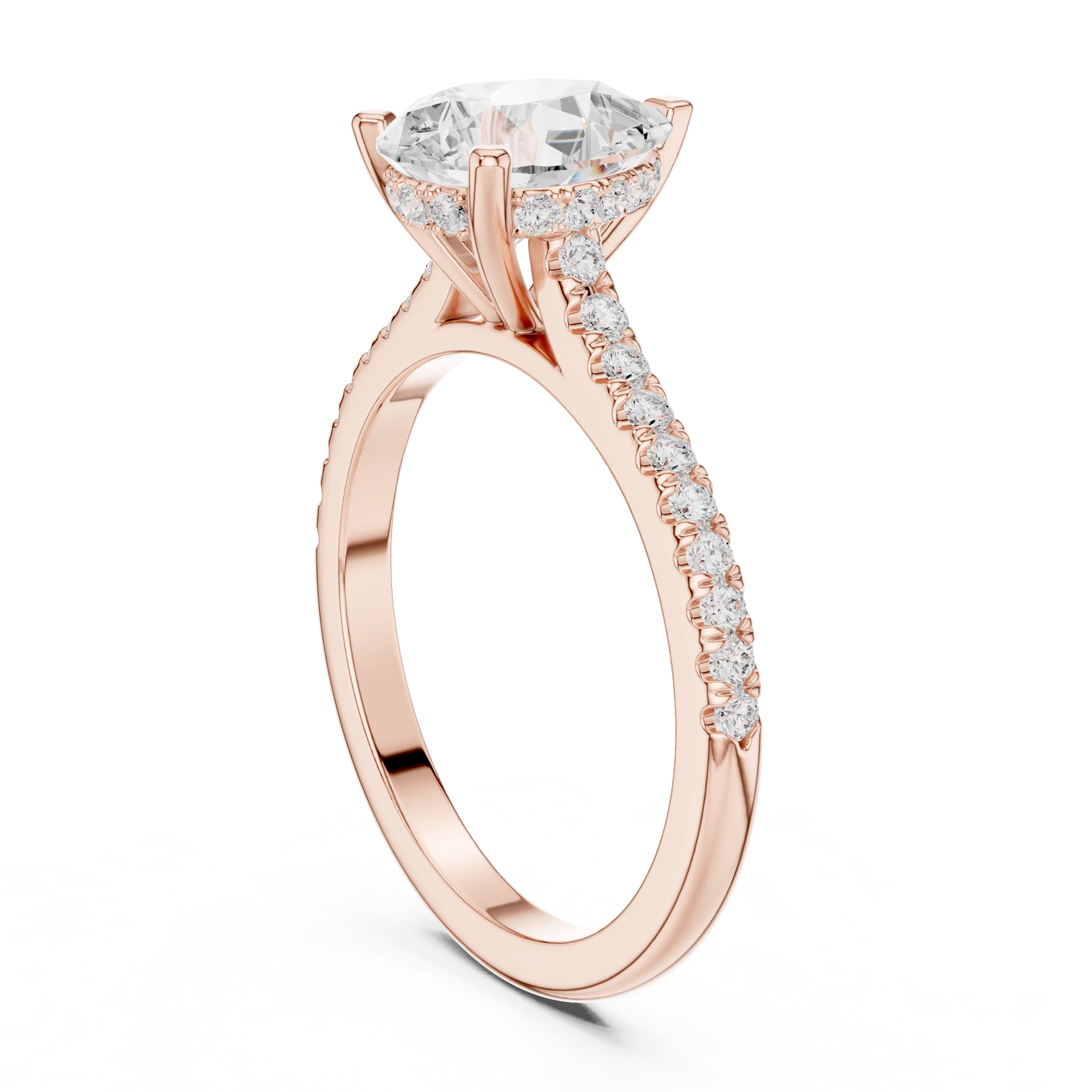 Pear-Cut Diamond Hidden Halo Engagement Ring with Pave Band