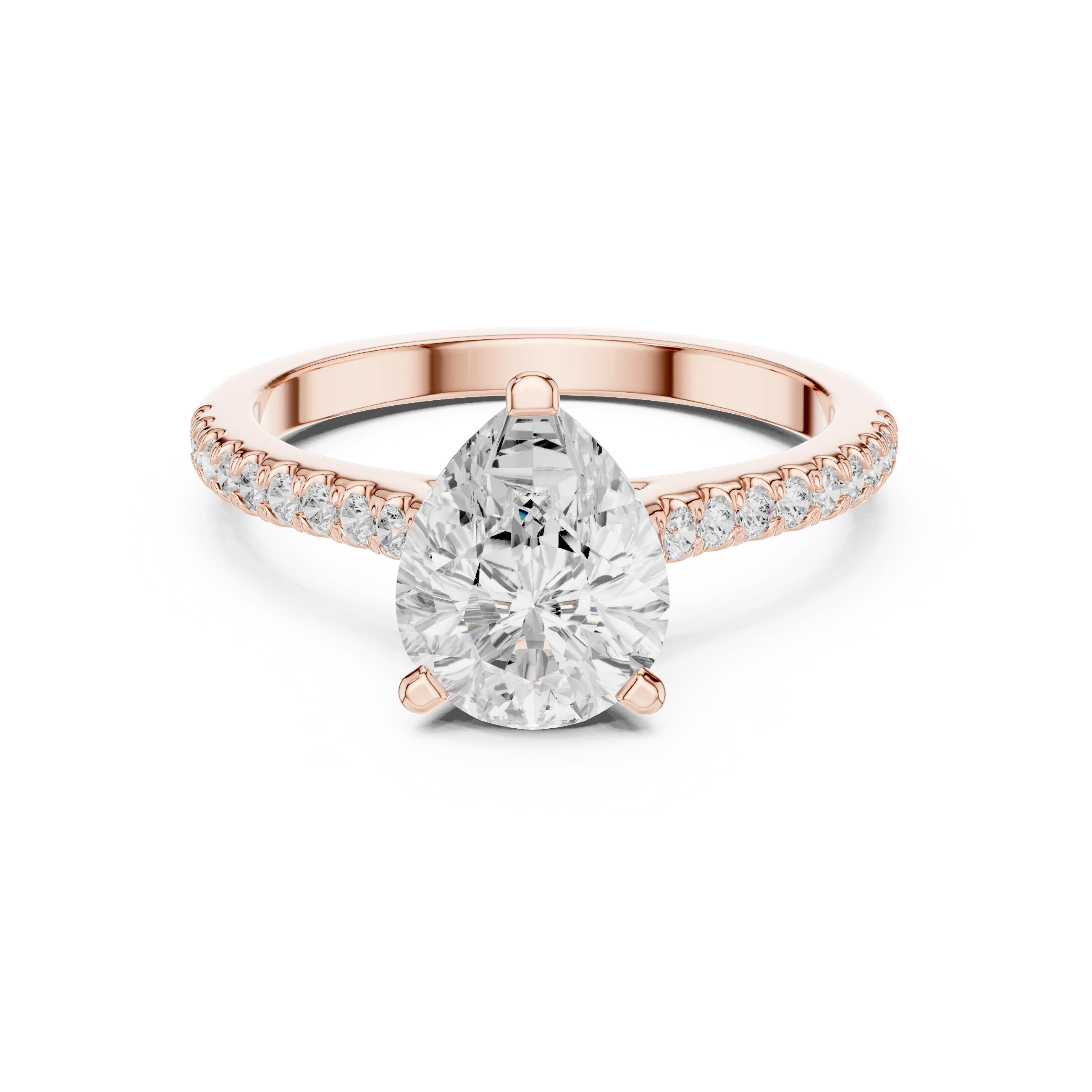 Pear-Cut Diamond Hidden Halo Engagement Ring with Pave Band