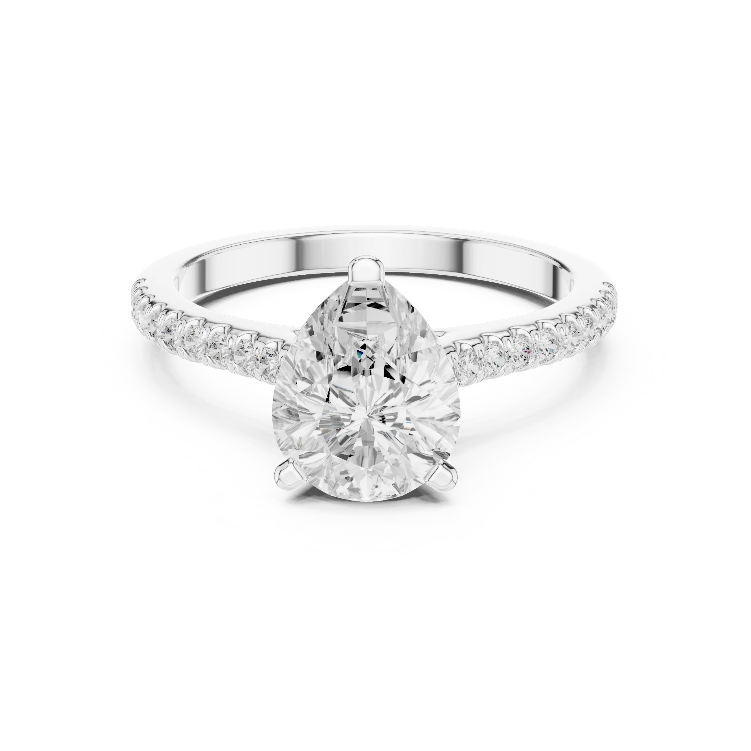 Pear-Cut Diamond Hidden Halo Engagement Ring with Pave Band