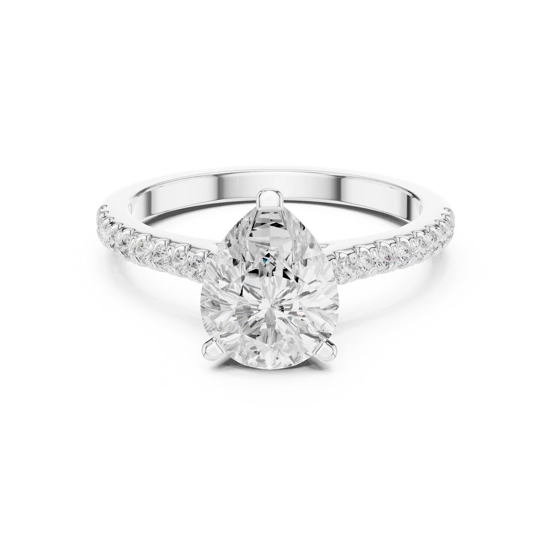 Pear-Cut Diamond Hidden Halo Engagement Ring with Pave Band