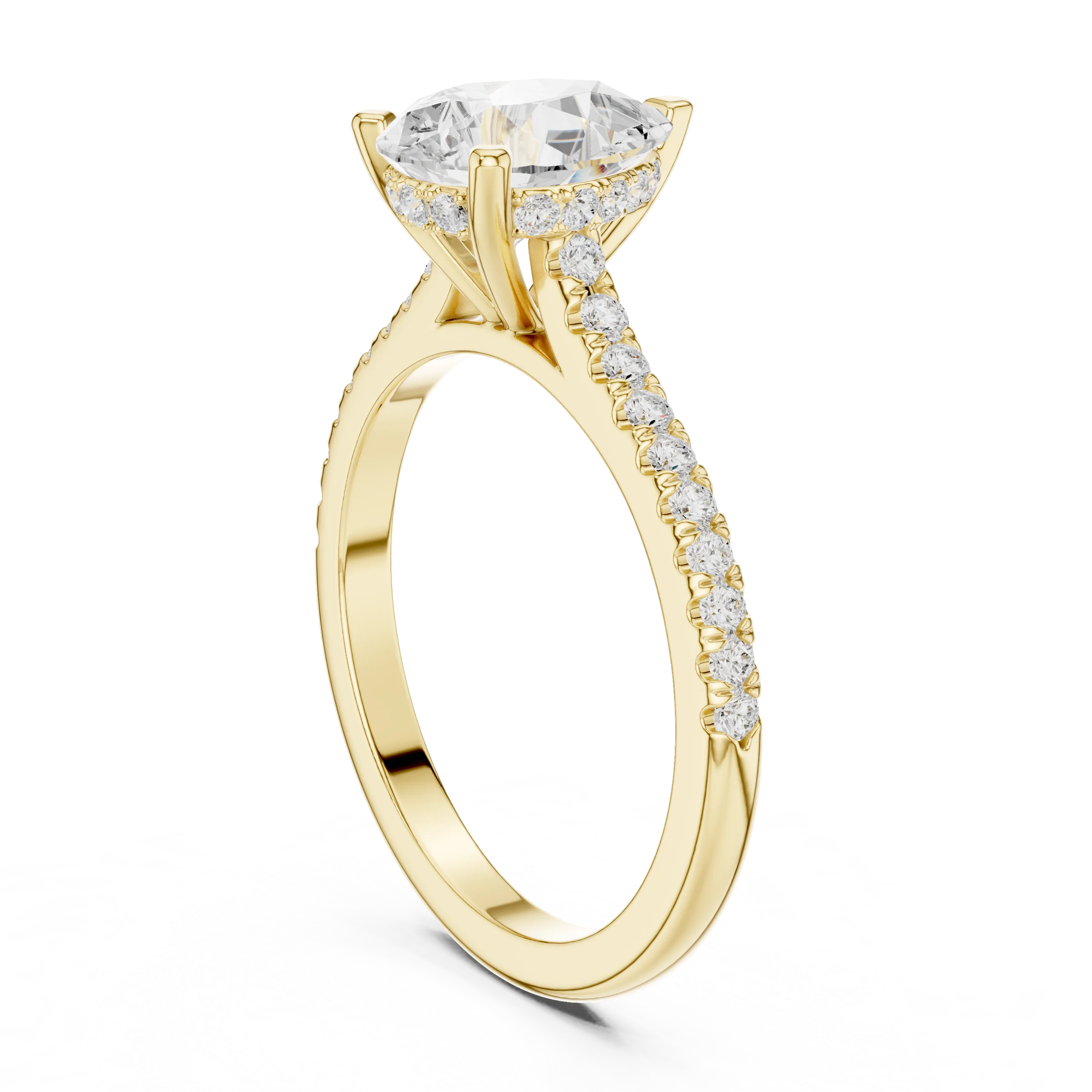 Pear-Cut Diamond Hidden Halo Engagement Ring with Pave Band