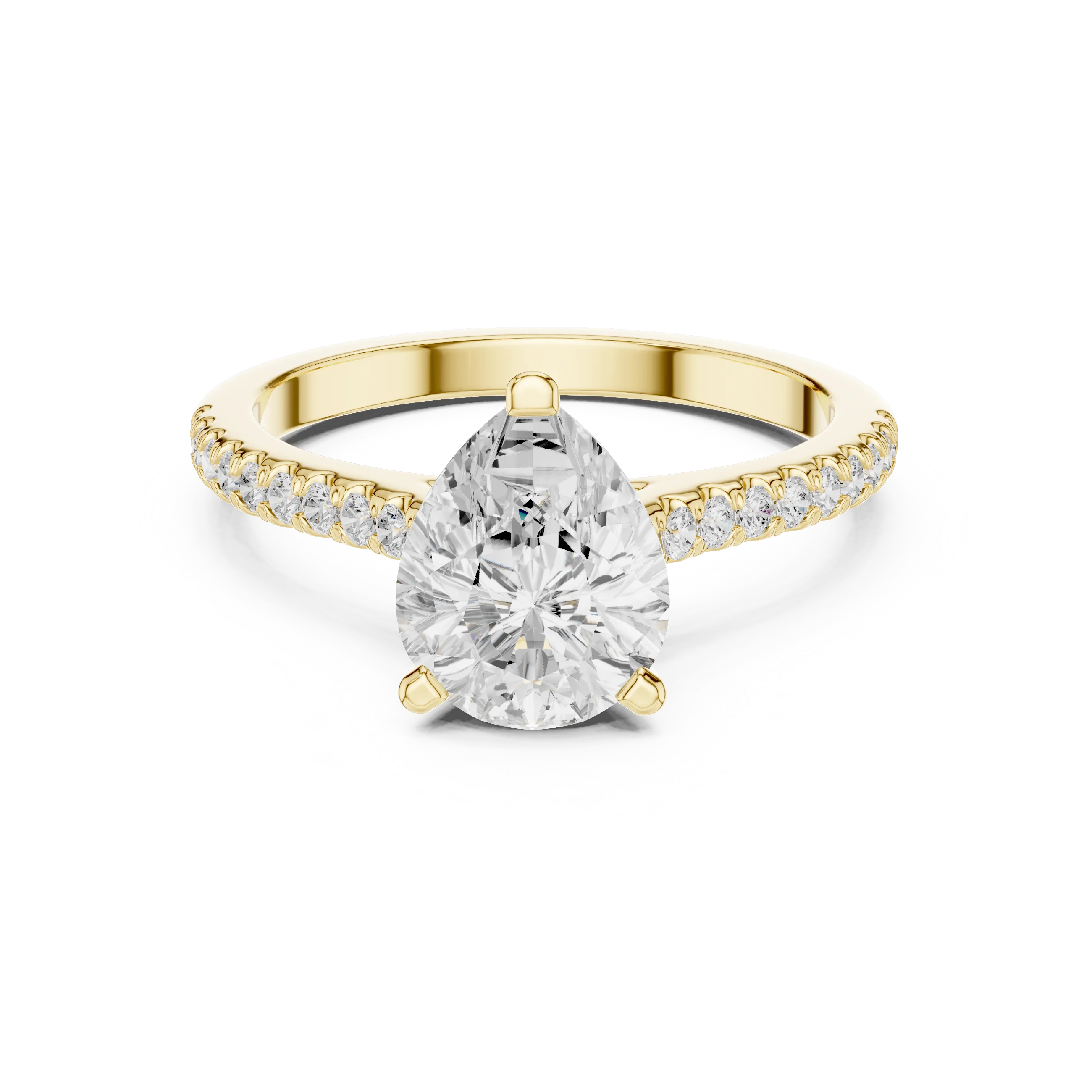 Pear-Cut Diamond Hidden Halo Engagement Ring with Pave Band