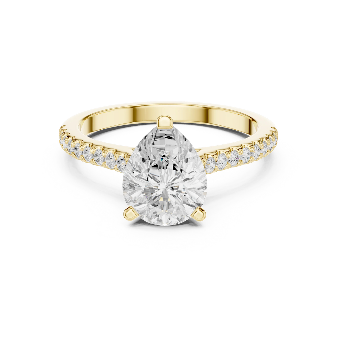 Pear-Cut Diamond Hidden Halo Engagement Ring with Pave Band