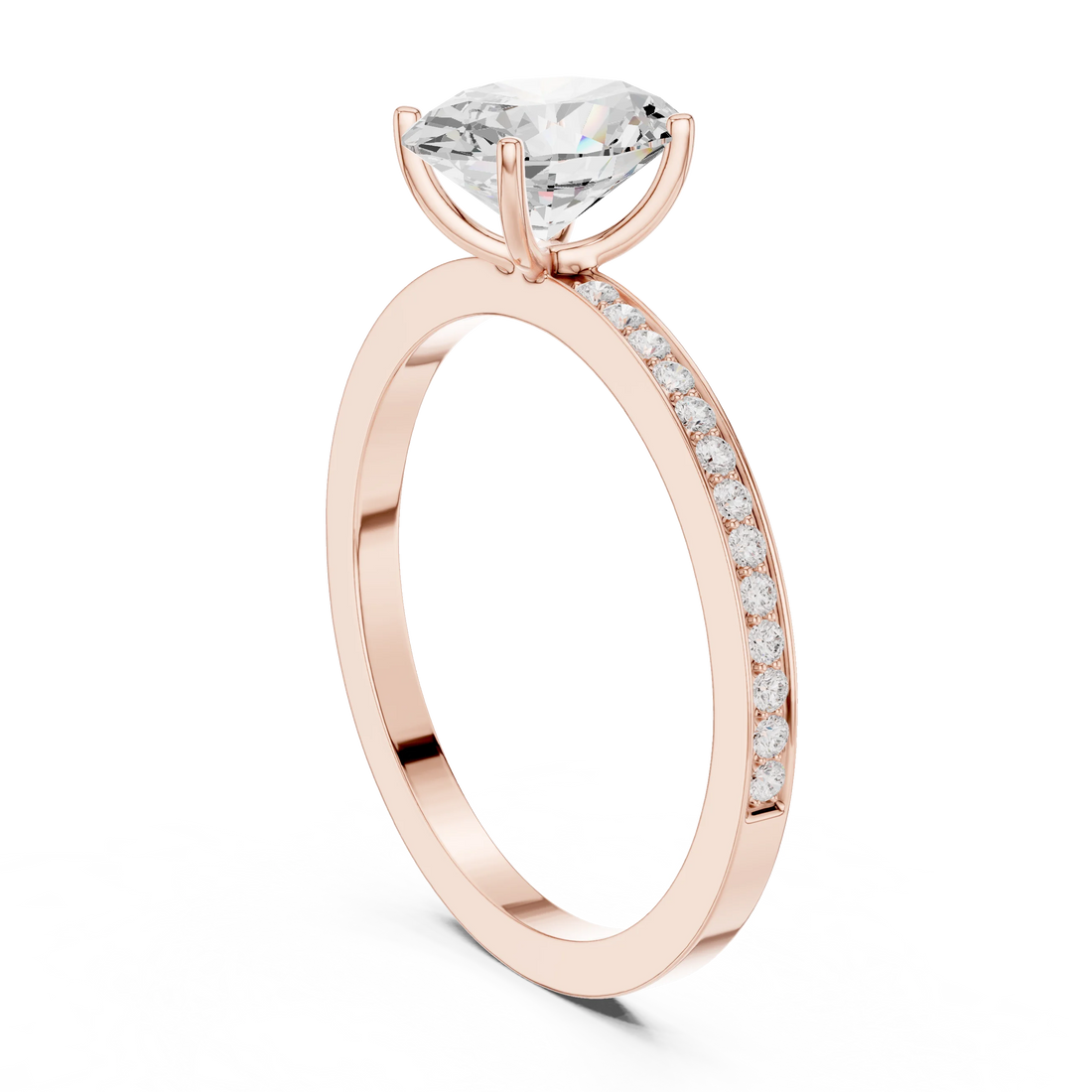 Oval-Cut Diamond Hidden Halo Engagement Ring with Pave Band