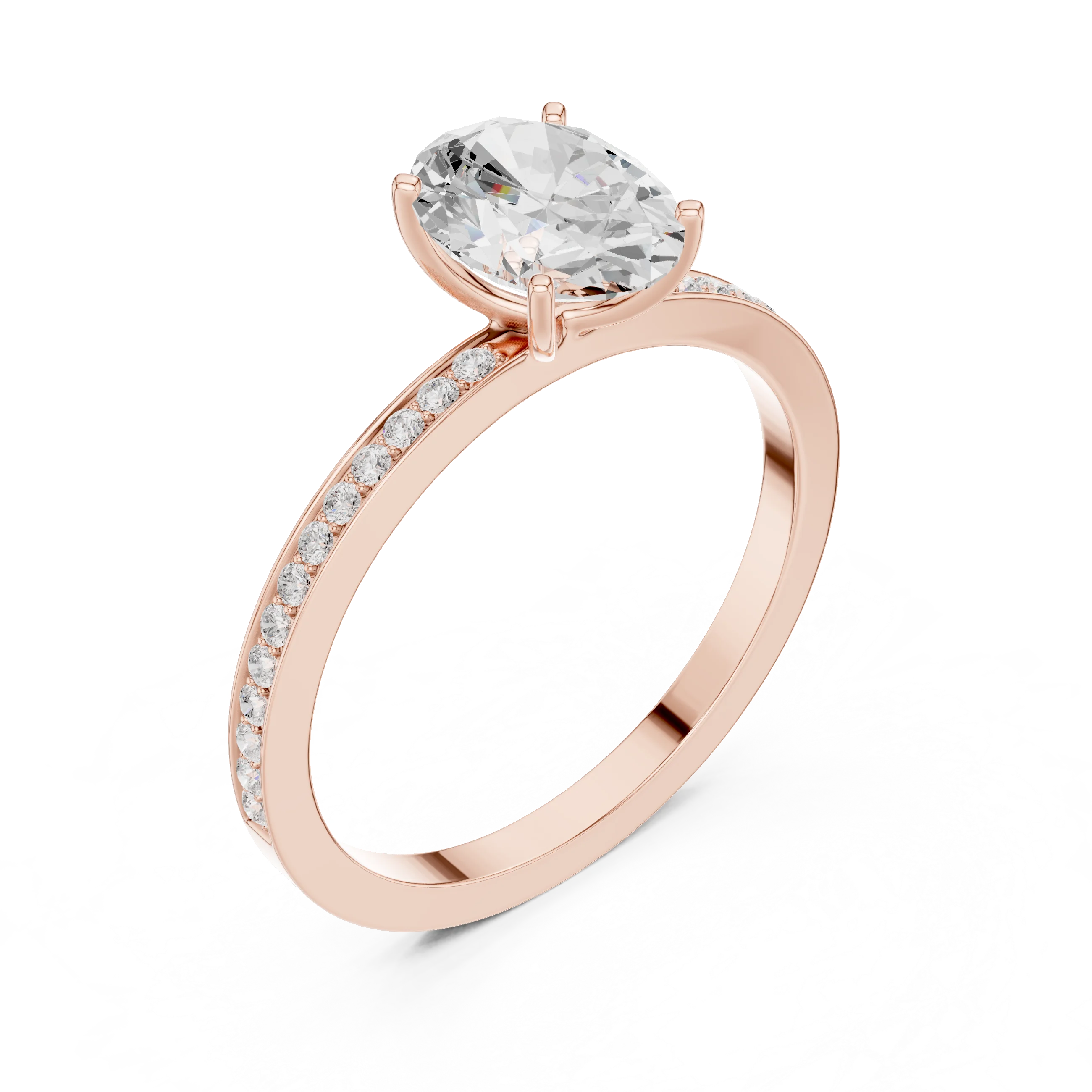 Oval-Cut Diamond Hidden Halo Engagement Ring with Pave Band