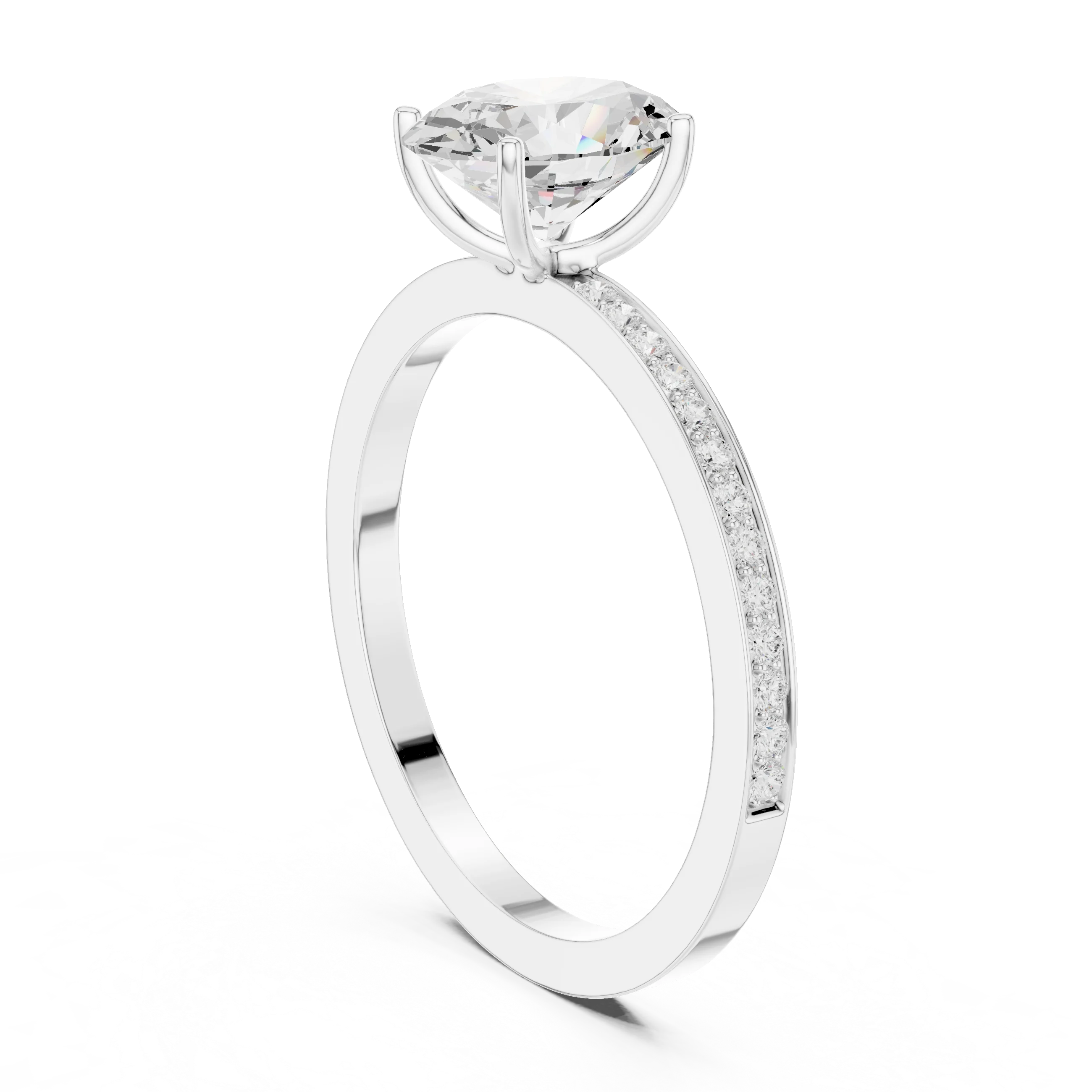 Oval-Cut Diamond Hidden Halo Engagement Ring with Pave Band