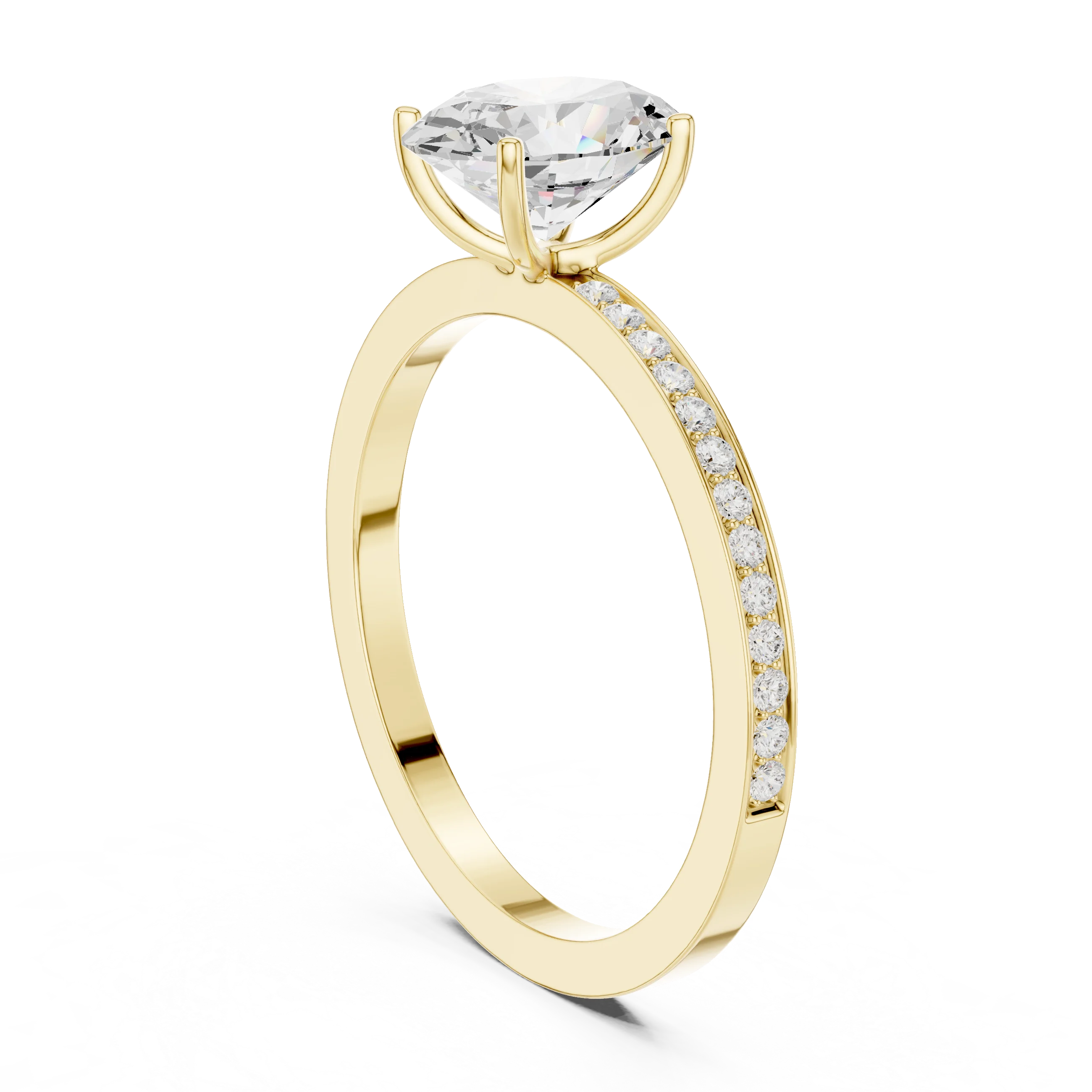 Oval-Cut Diamond Hidden Halo Engagement Ring with Pave Band