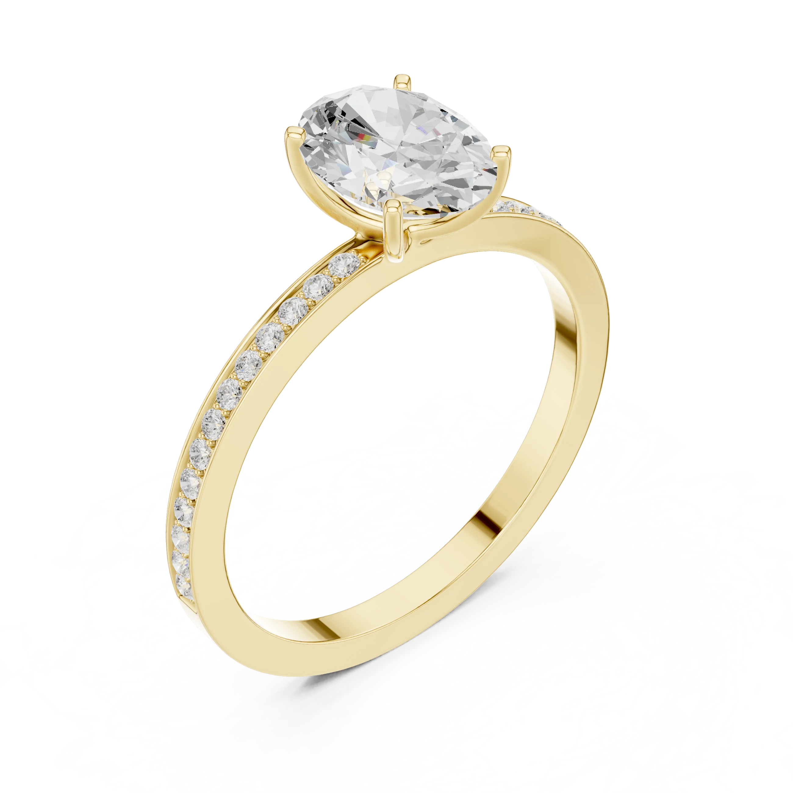 Oval-Cut Diamond Hidden Halo Engagement Ring with Pave Band