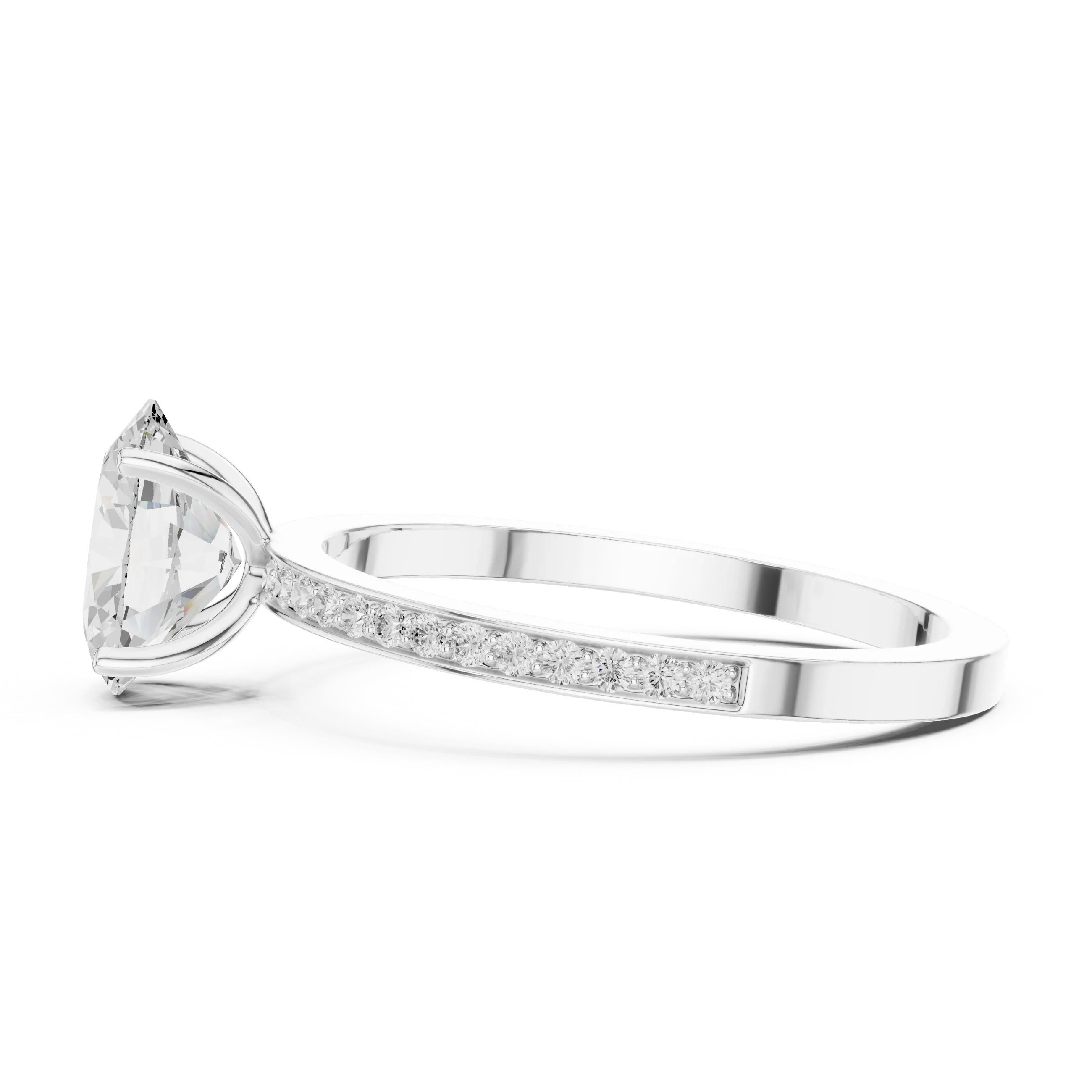 Oval-Cut Diamond Hidden Halo Engagement Ring with Pave Band