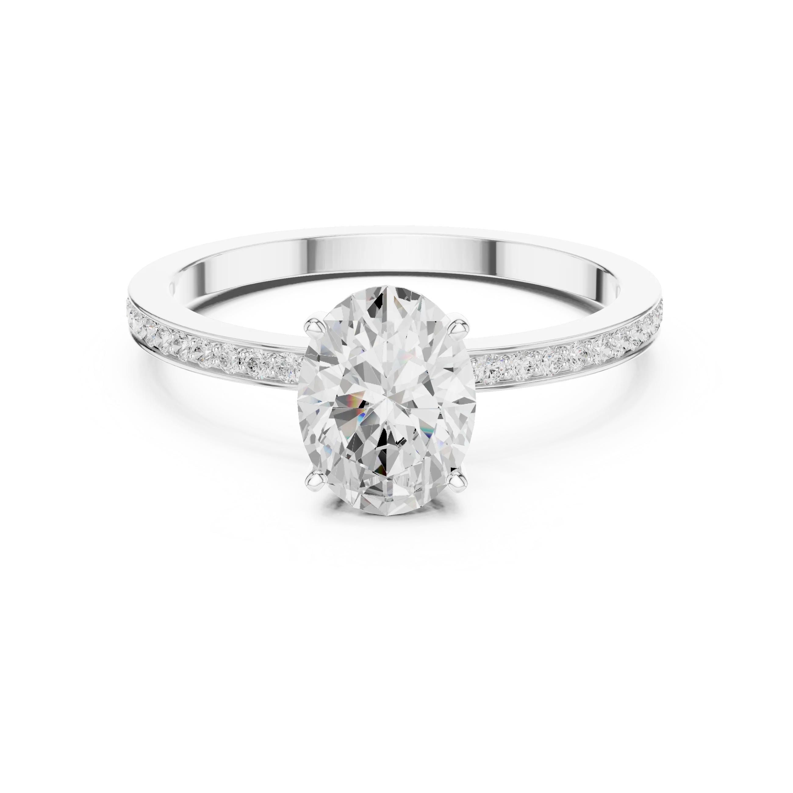 Oval-Cut Diamond Hidden Halo Engagement Ring with Pave Band
