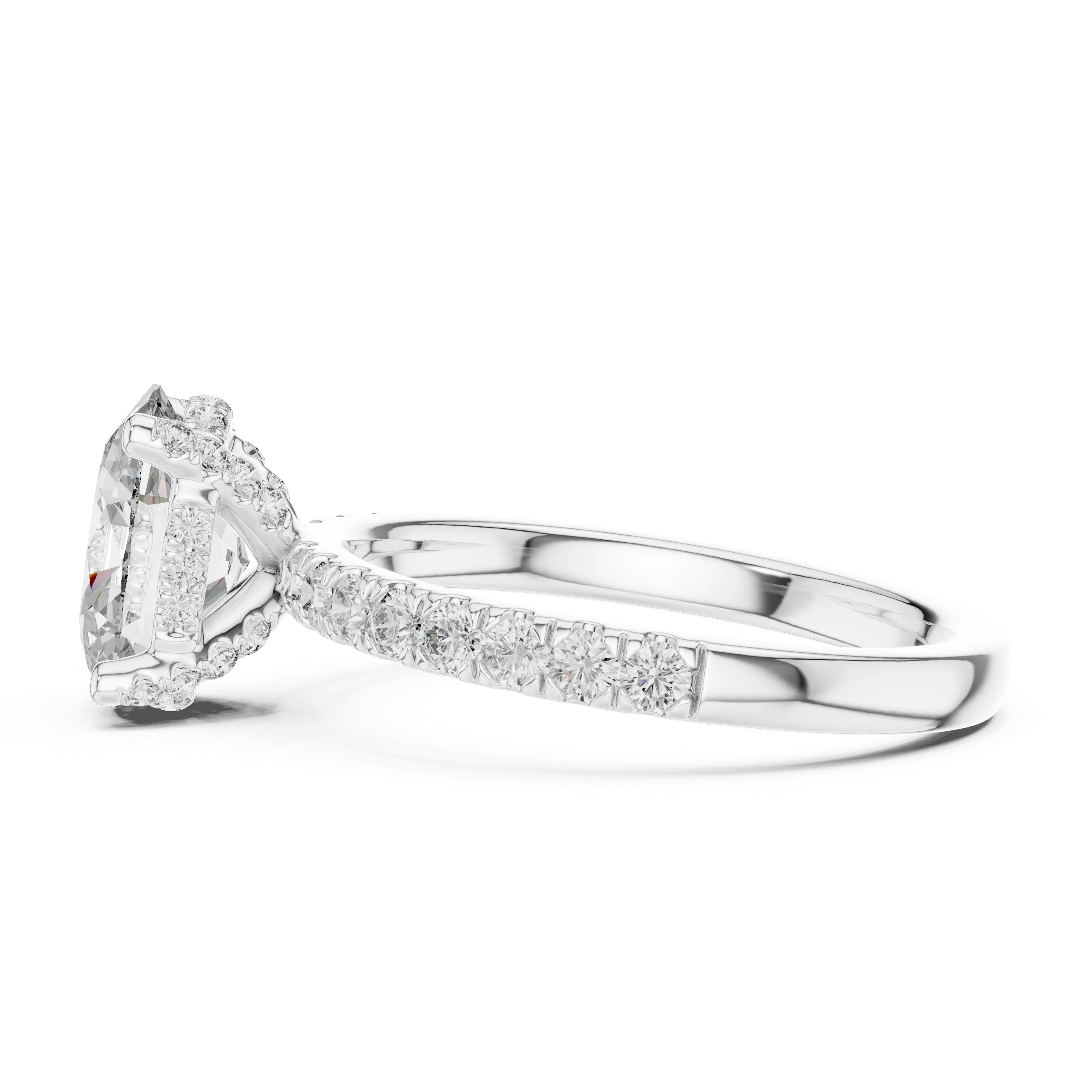 Oval Cut Solitaire Diamond Ring with Pave Band