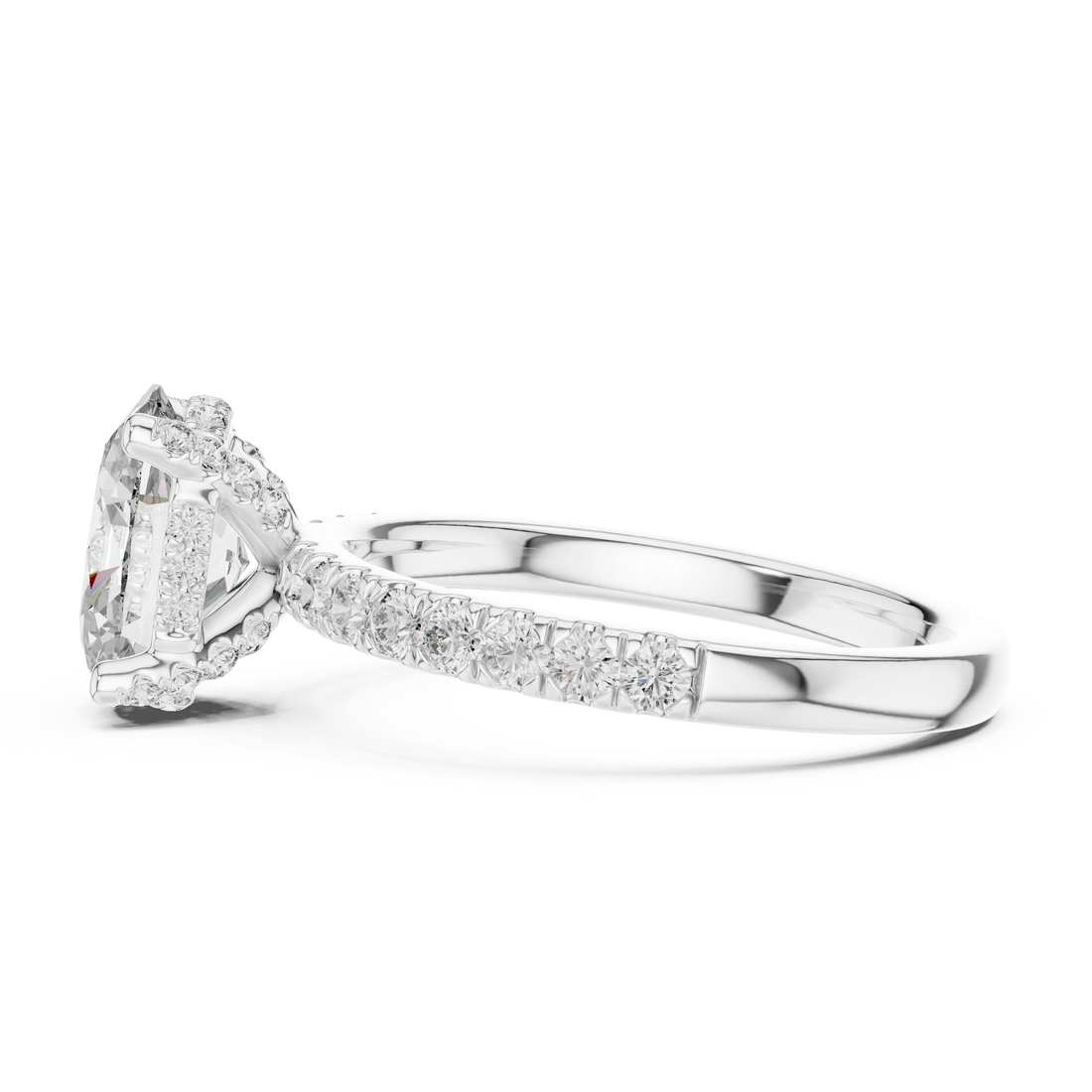 Oval Cut Solitaire Diamond Ring with Pave Band