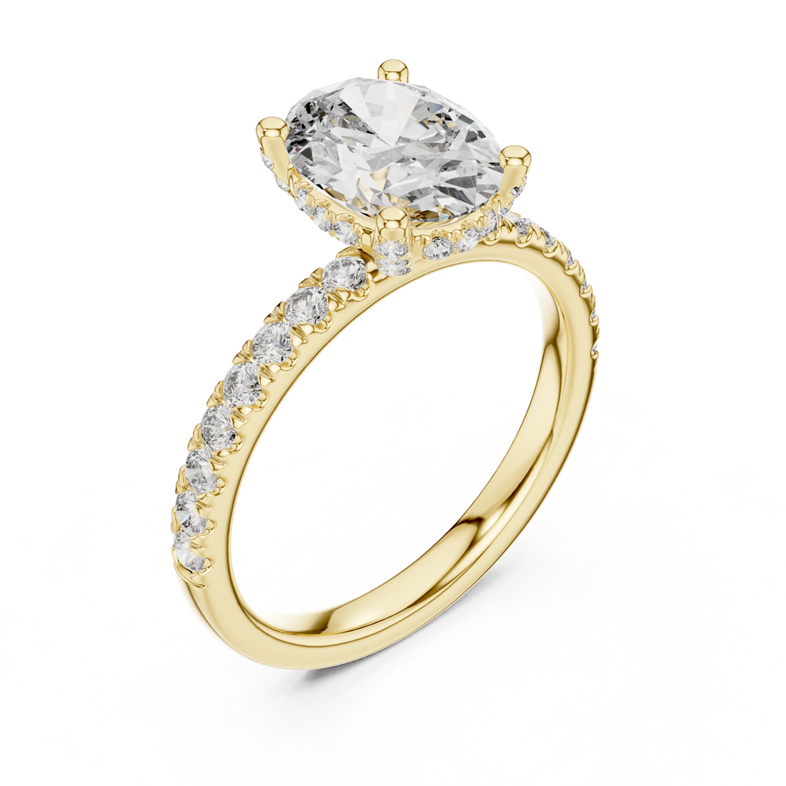 Oval Cut Solitaire Diamond Ring with Pave Band