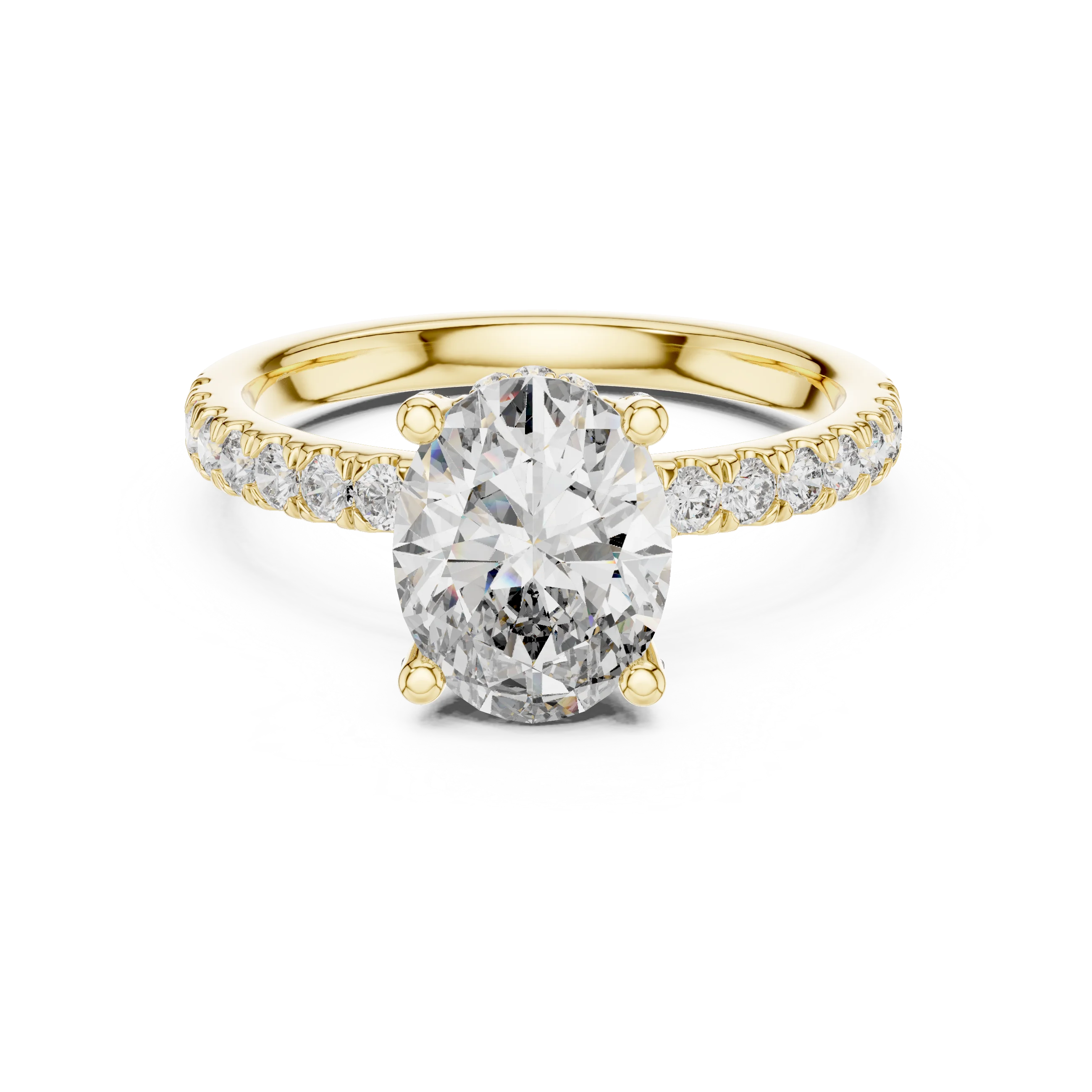 Oval Cut Solitaire Diamond Ring with Pave Band