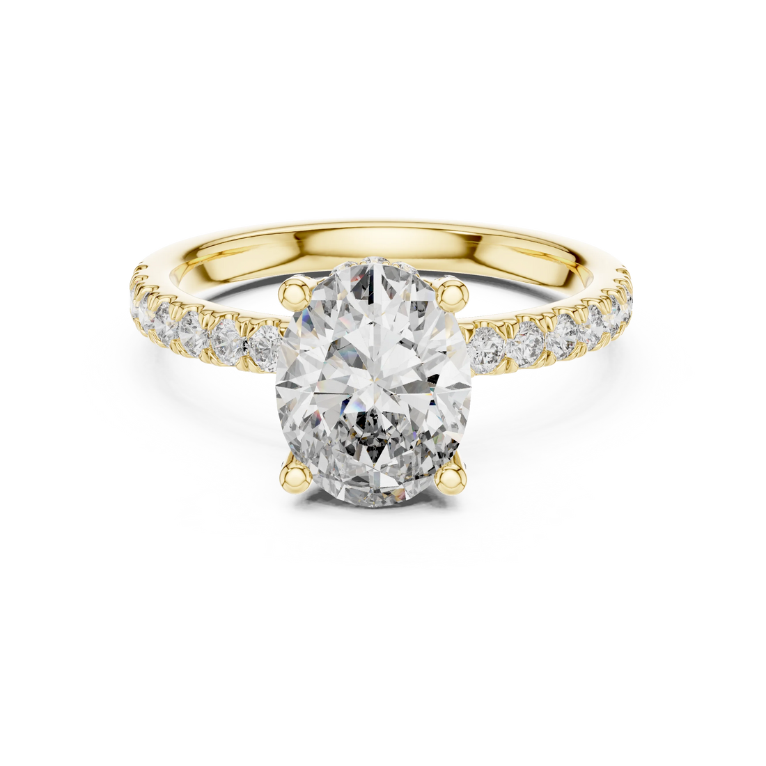 Oval Cut Solitaire Diamond Ring with Pave Band