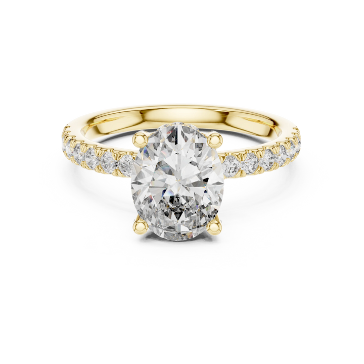 Oval Cut Solitaire Diamond Ring with Pave Band