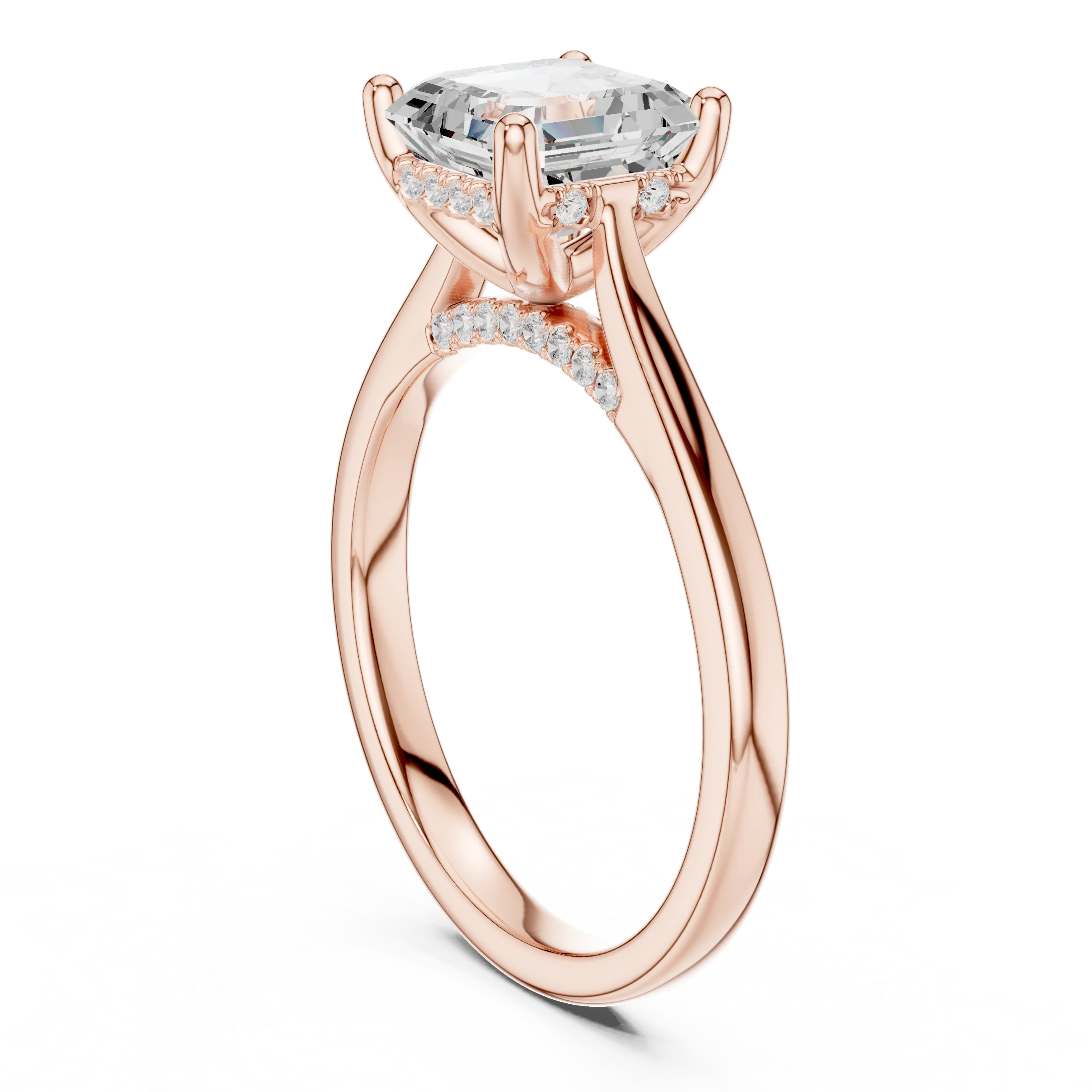 Asscher Cut Diamond Hidden Halo Engagement Ring With Cathedral Pave