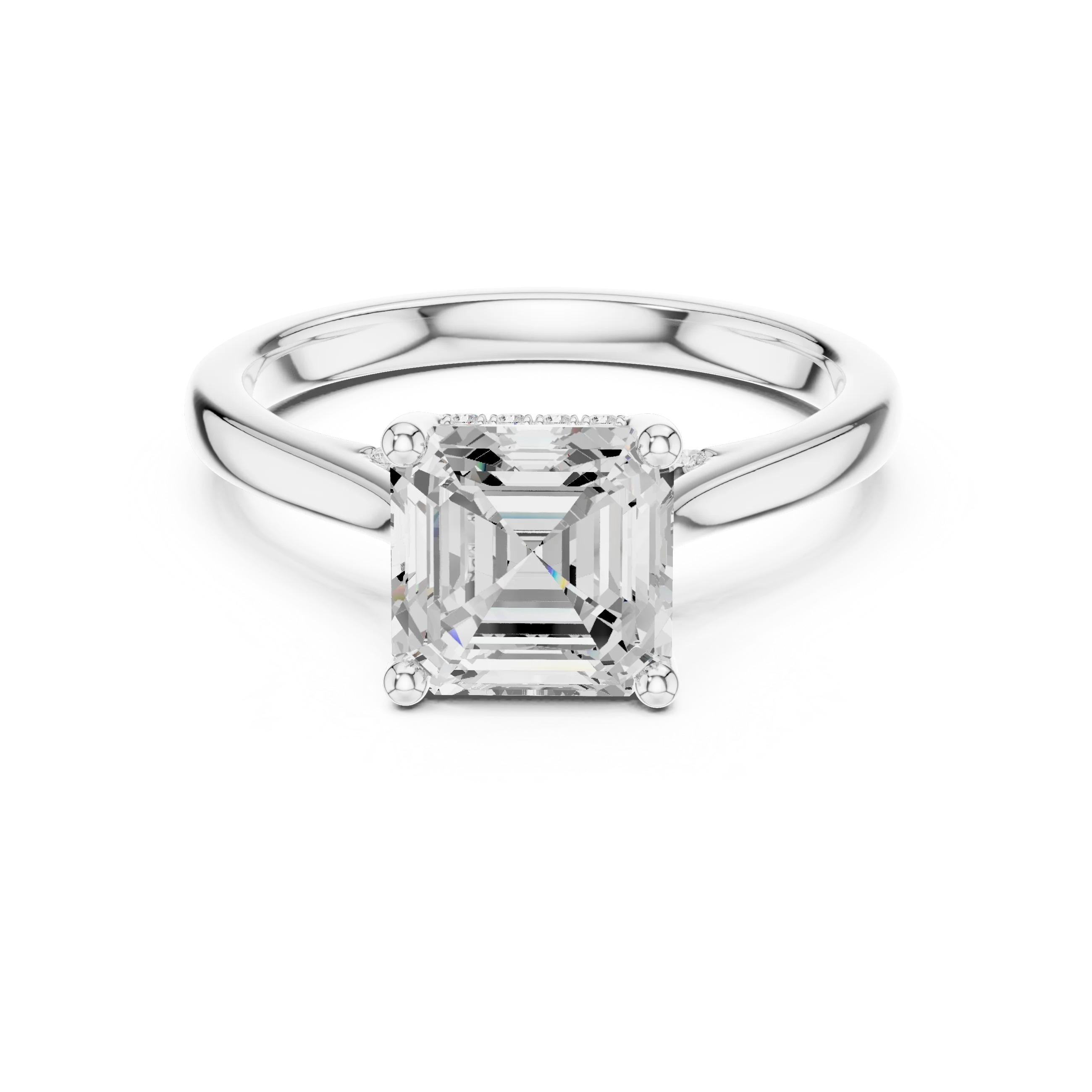 Asscher Cut Diamond Hidden Halo Engagement Ring With Cathedral Pave