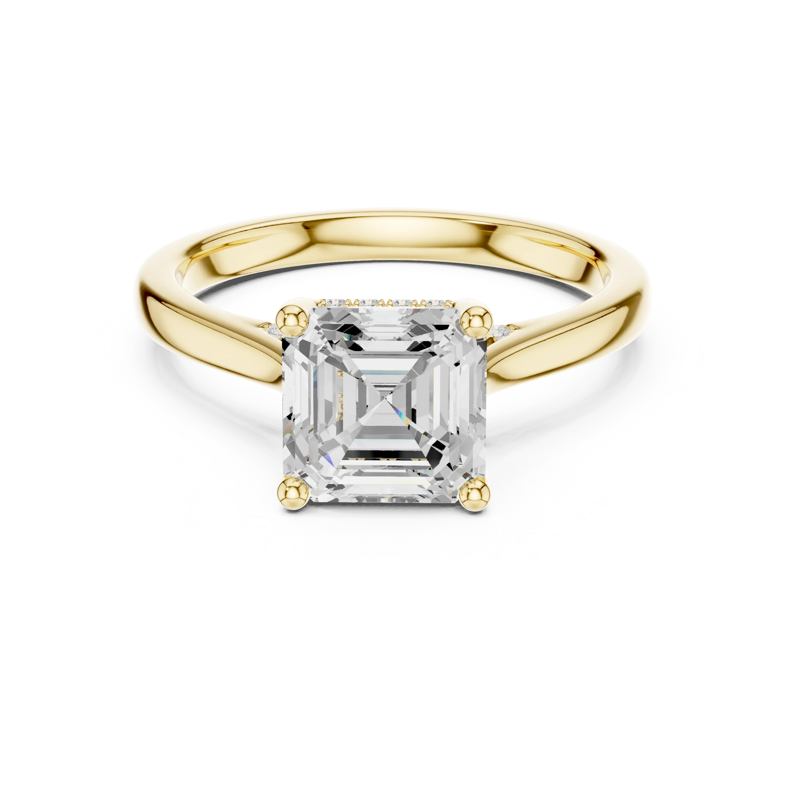 Asscher Cut Diamond Hidden Halo Engagement Ring With Cathedral Pave