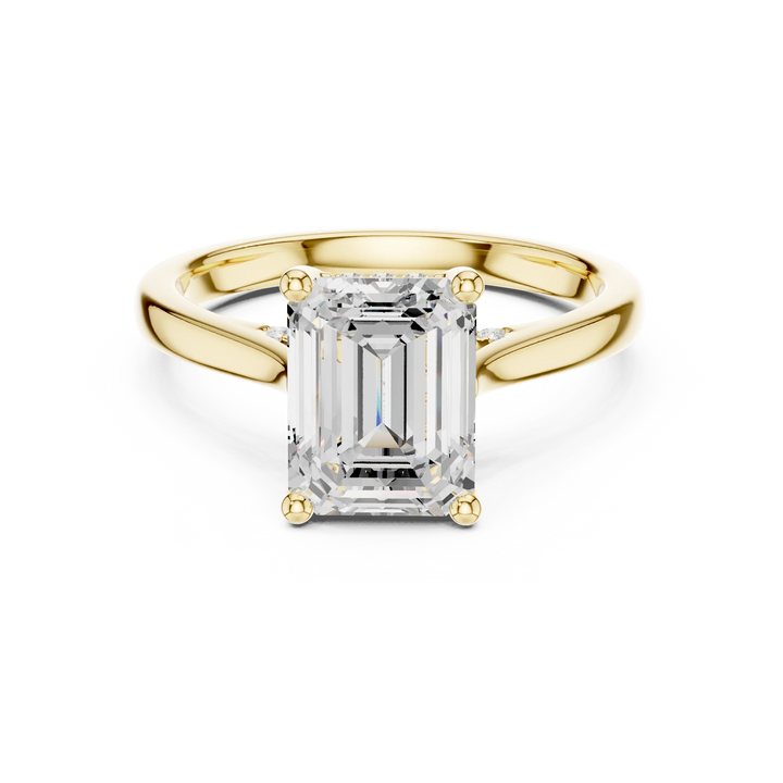 Emerald Cut Diamond Hidden Halo Engagement Ring With Cathedral Pave